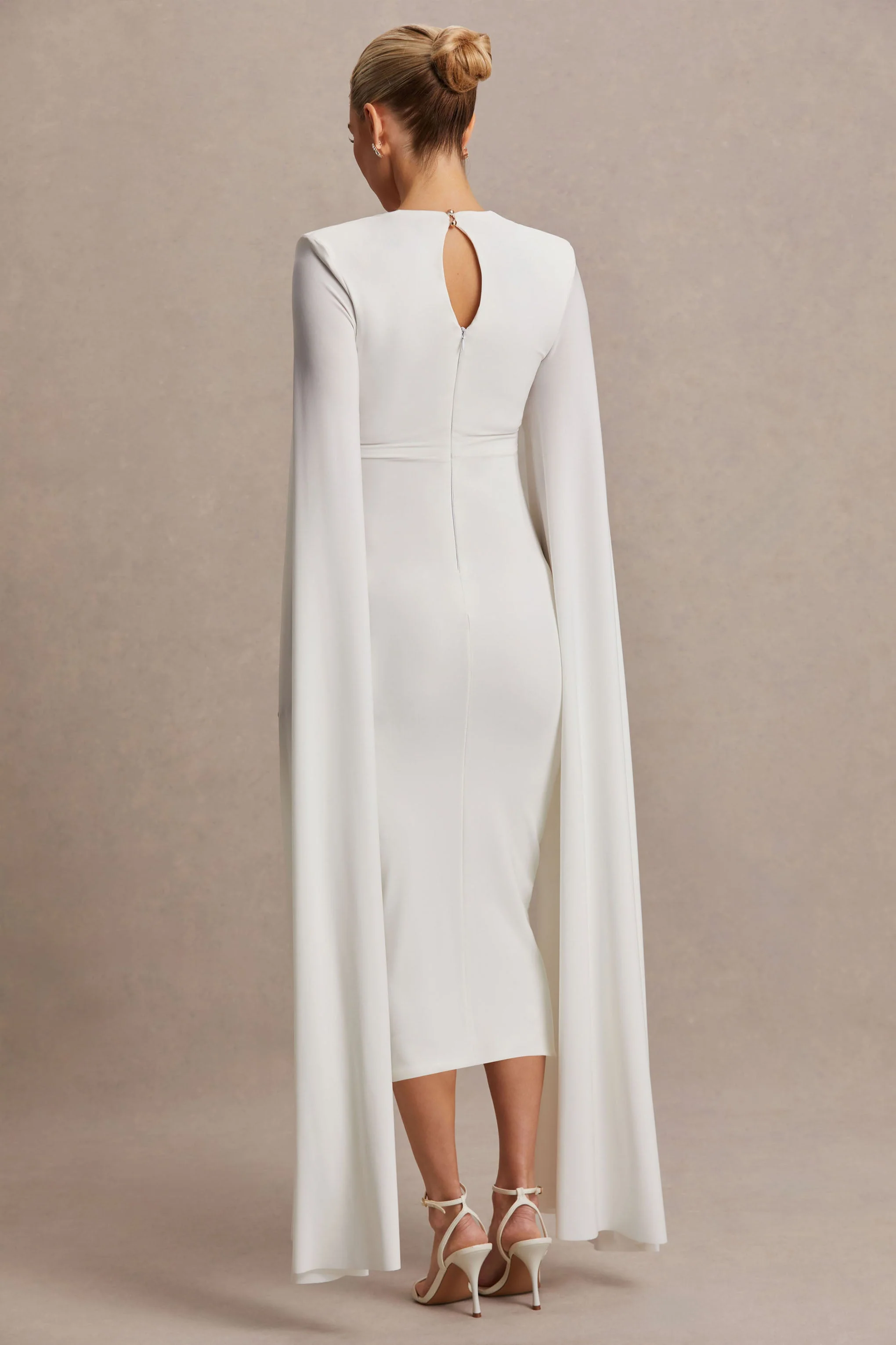 Flawless | White Square-Neck Maternity Midi Dress With Cape-Sleeves - Image 8