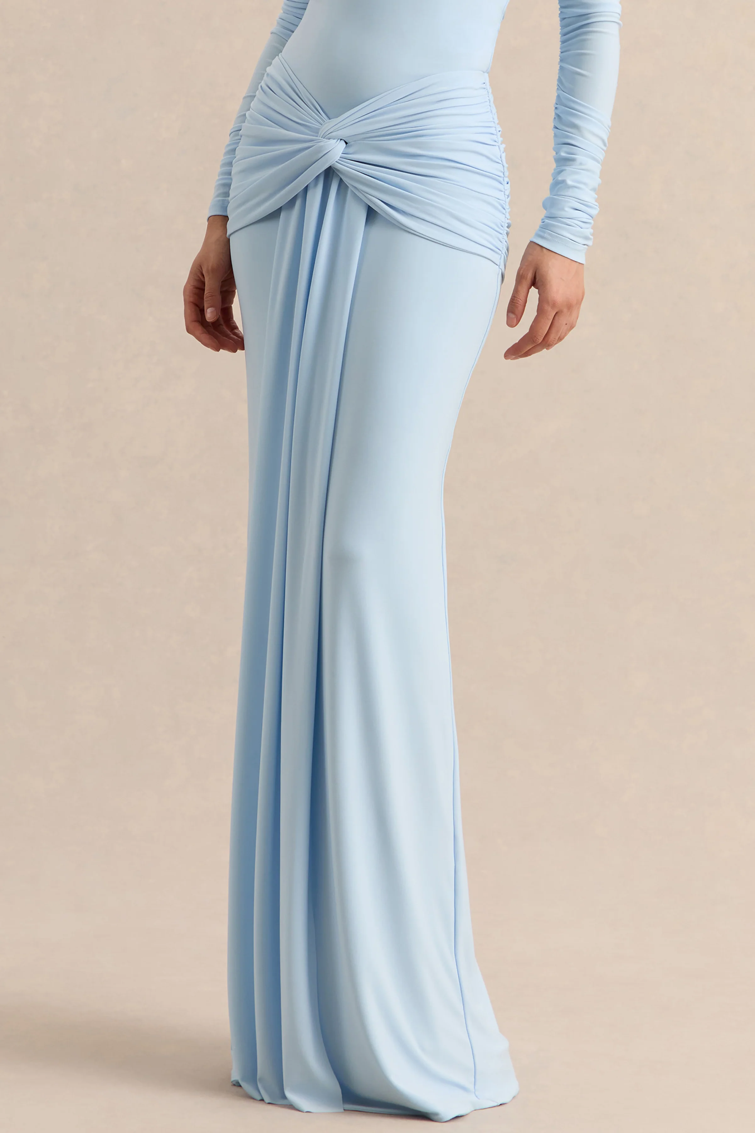 Flynne | Blue Wrapped Maxi Skirt With Sash - Image 2