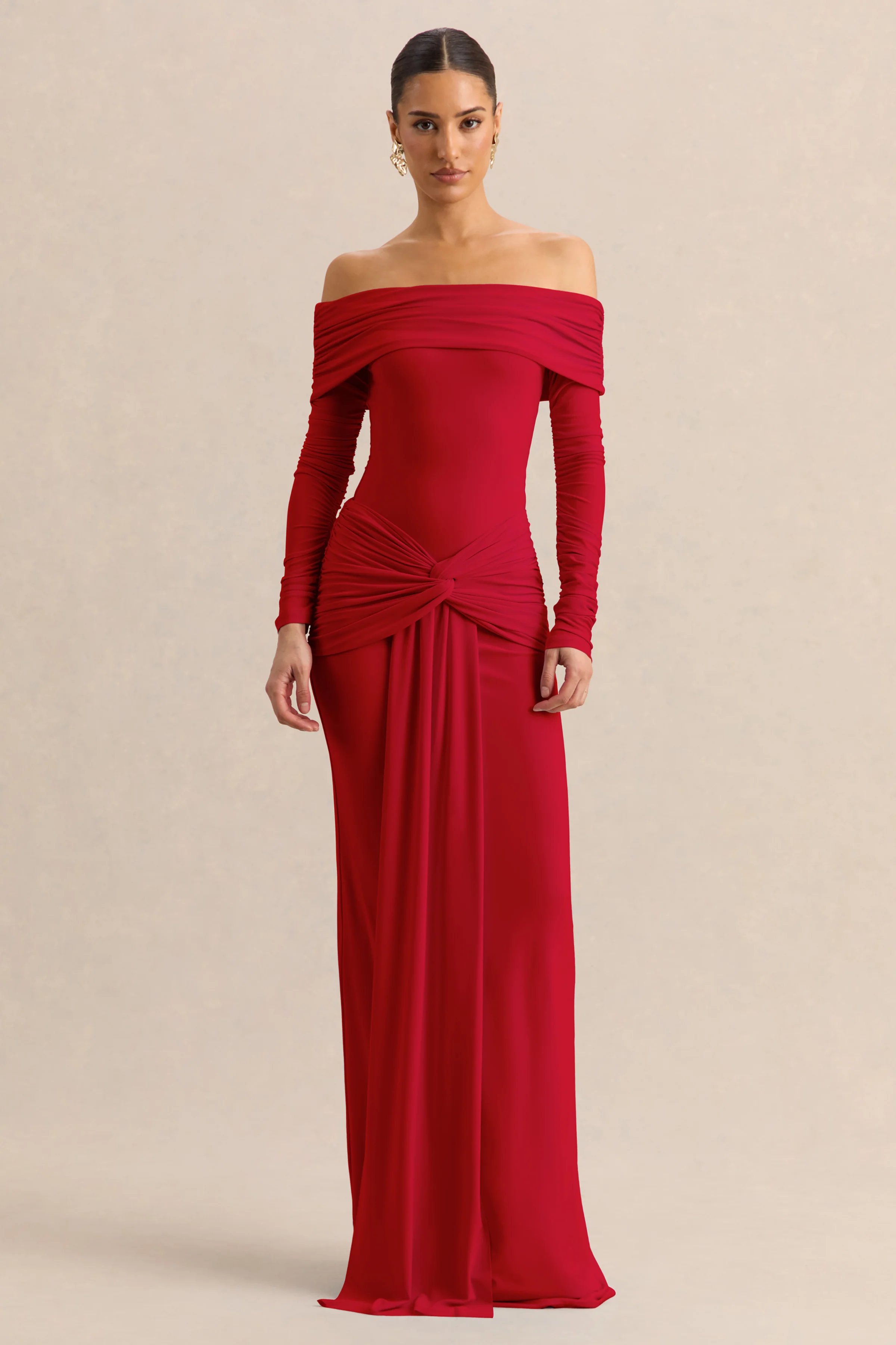 Flynne | Red Wrapped Maxi Skirt With Sash