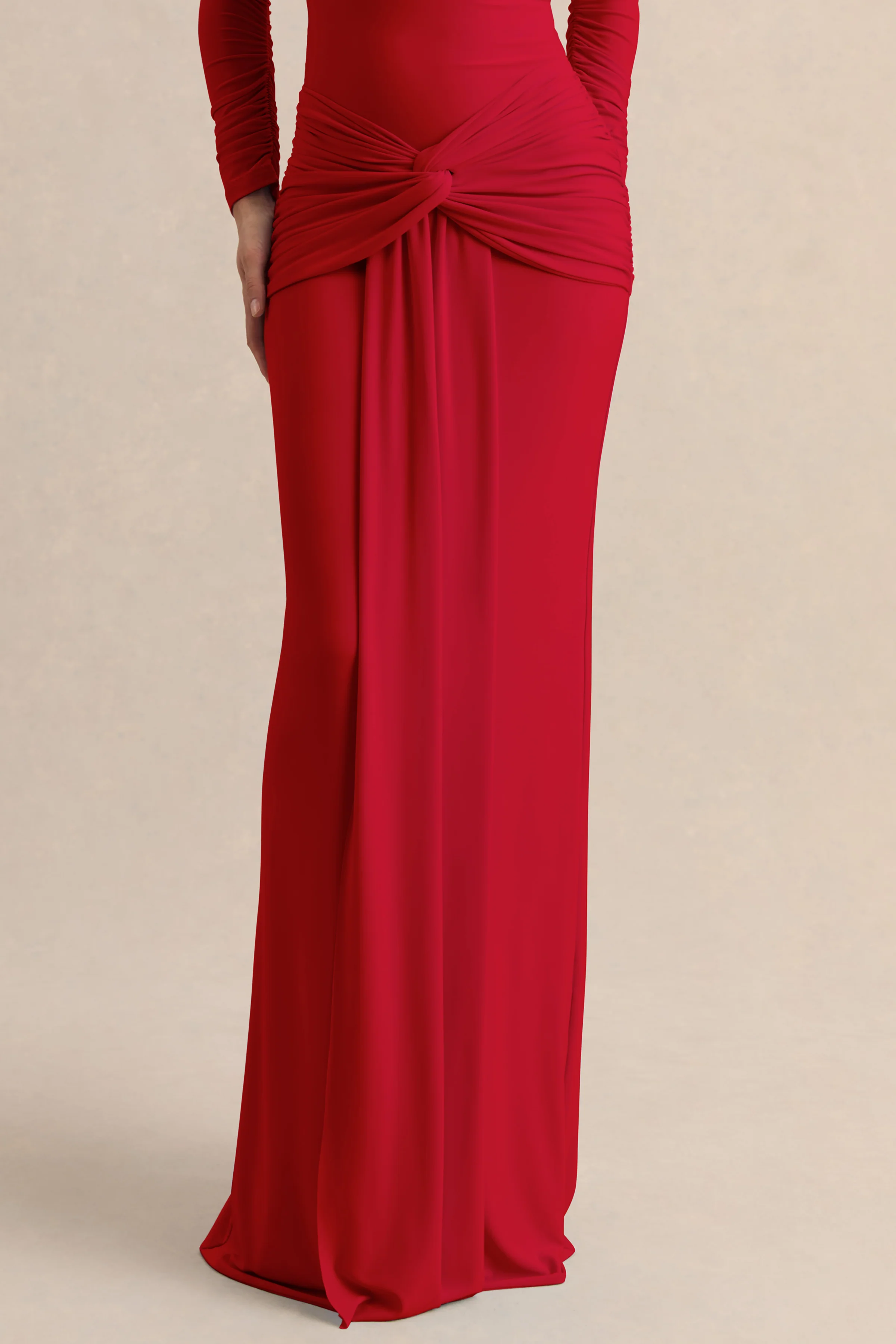 Flynne | Red Wrapped Maxi Skirt With Sash - Image 2