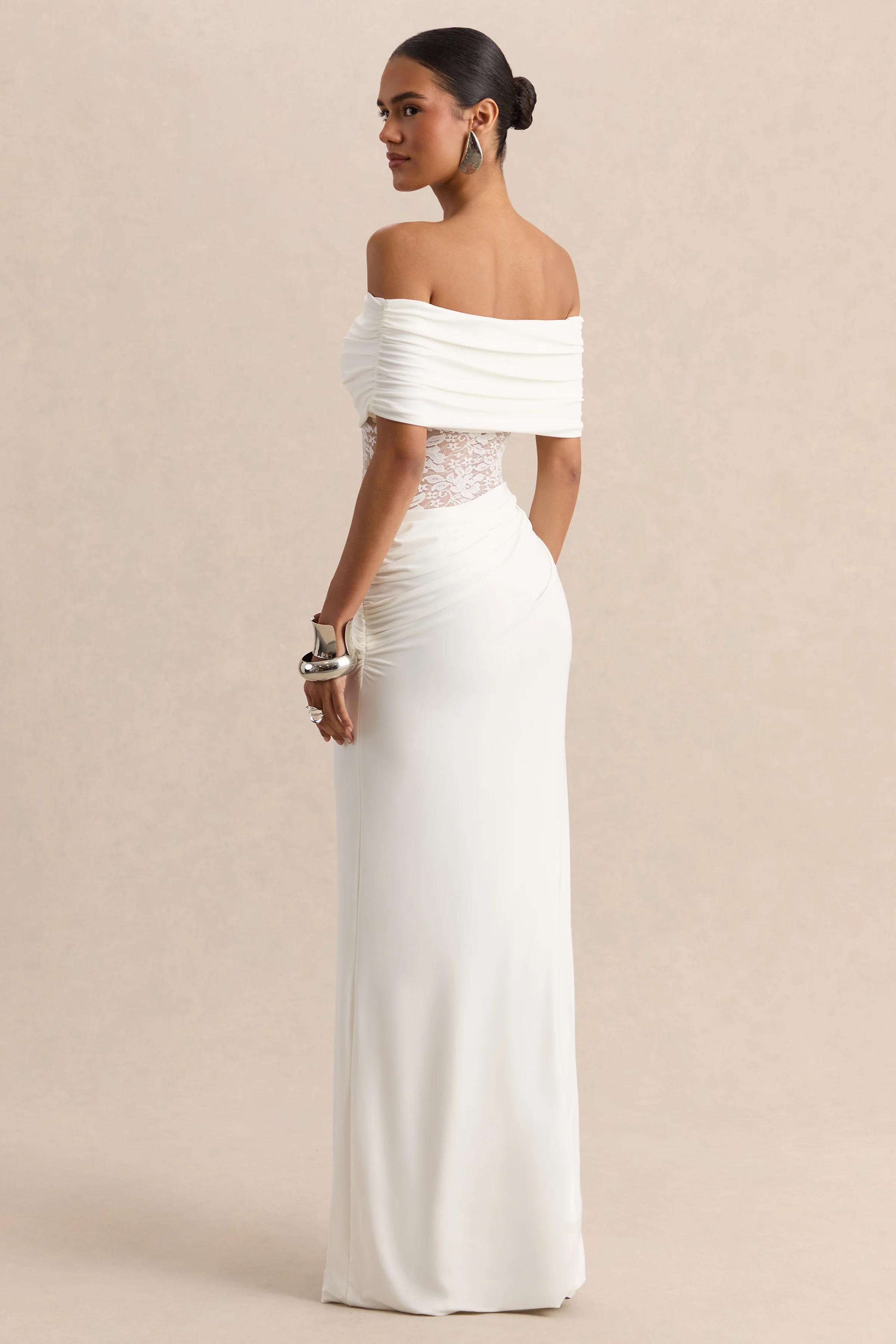 Forsya | White Bardot-Neck Maxi Dress With Lace-Detailing - Image 2