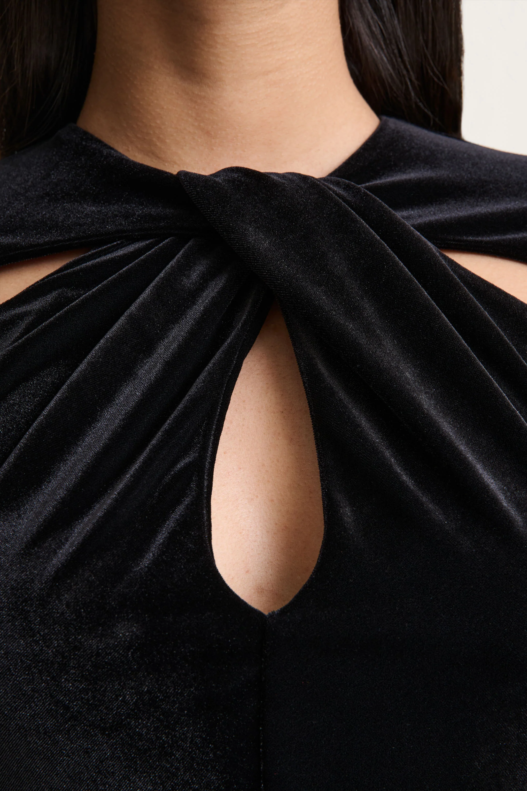 Francine | Black Velvet Round-Neck Midi Dress With Cut-Out Details - Image 6