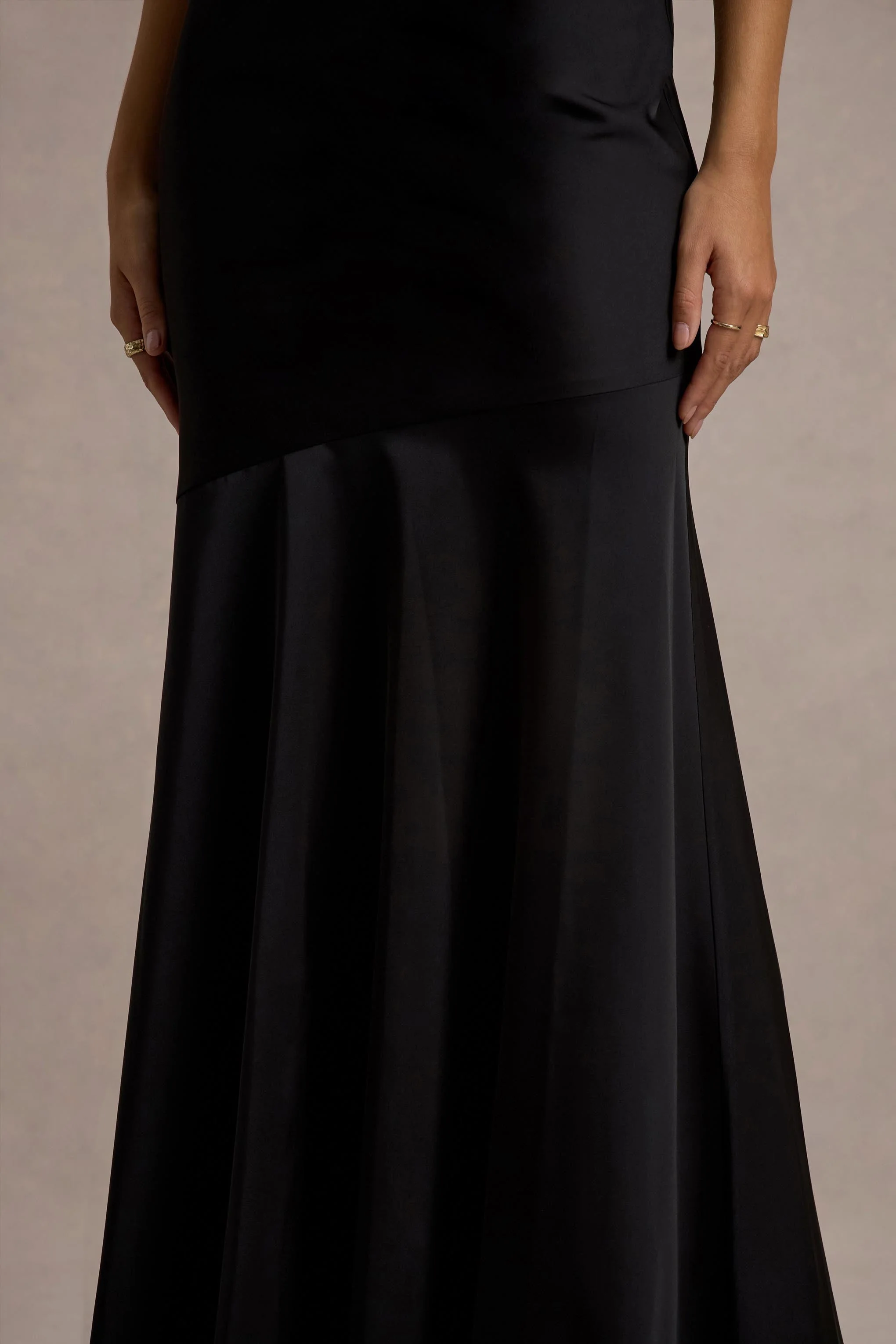 Frida | Black Satin Halter-Neck Backless Maxi Dress - Image 7