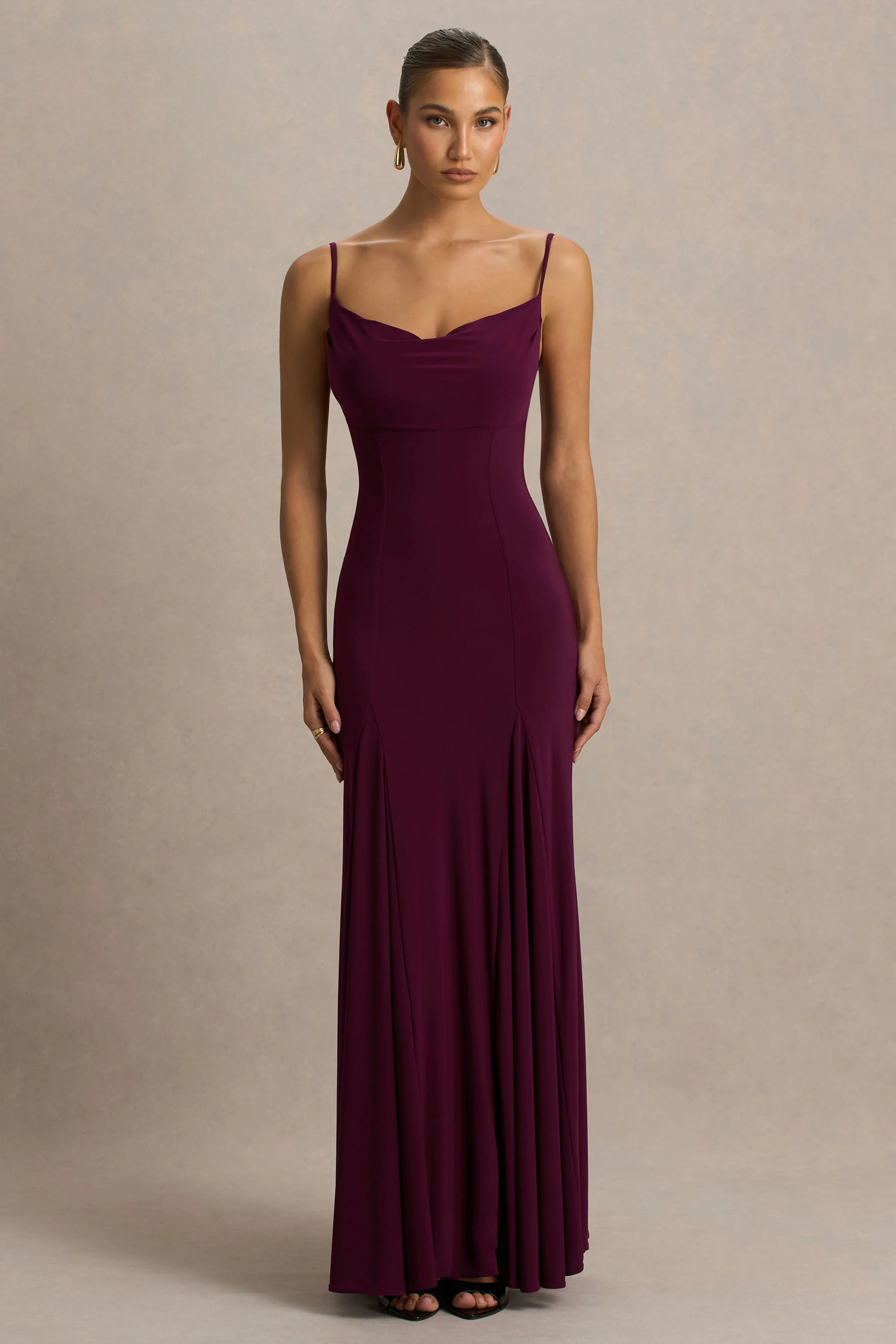 Gabbie | Burgundy Cowl-Neck Maxi Dress With Mesh Back Detail - Image 5