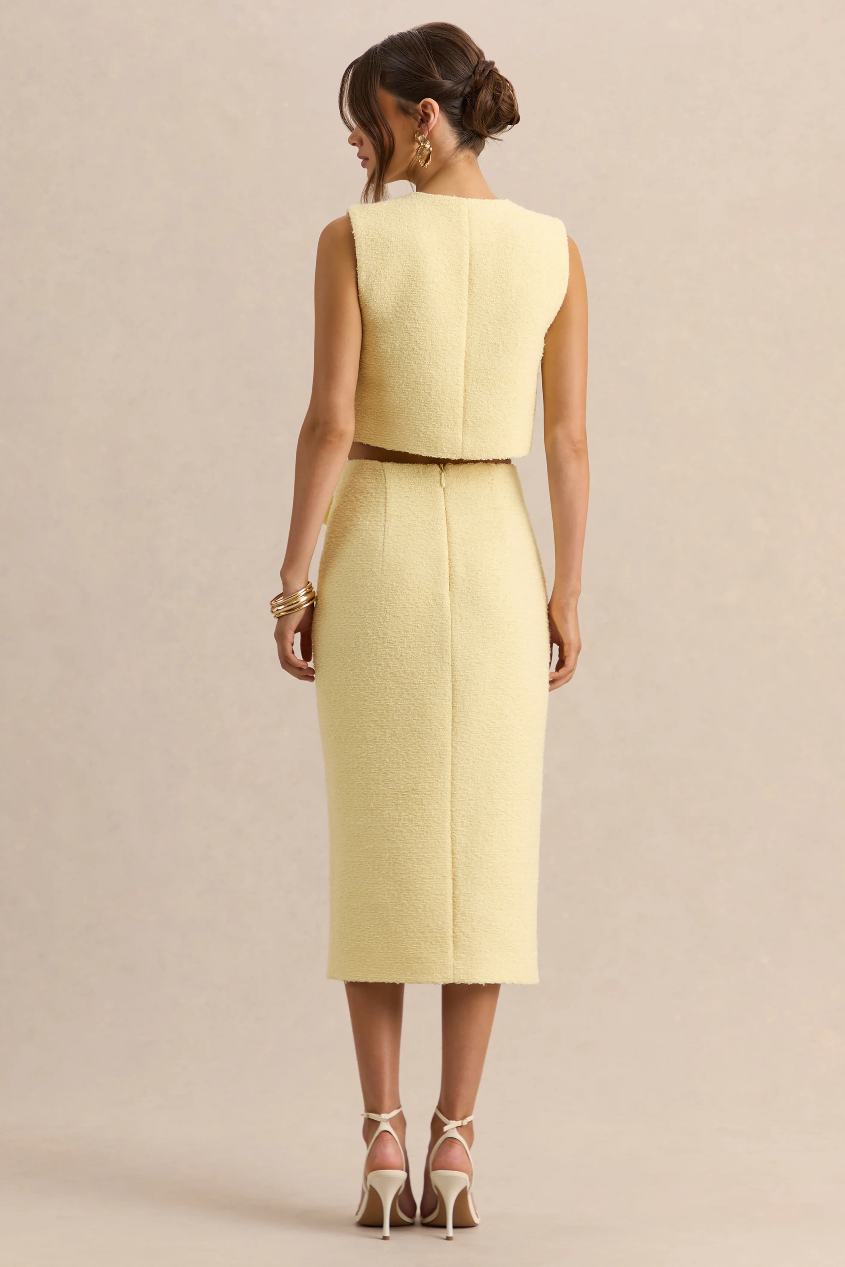 Glyra | Lemon Tailored Midi-Skirt With Button-Detailing - Image 2