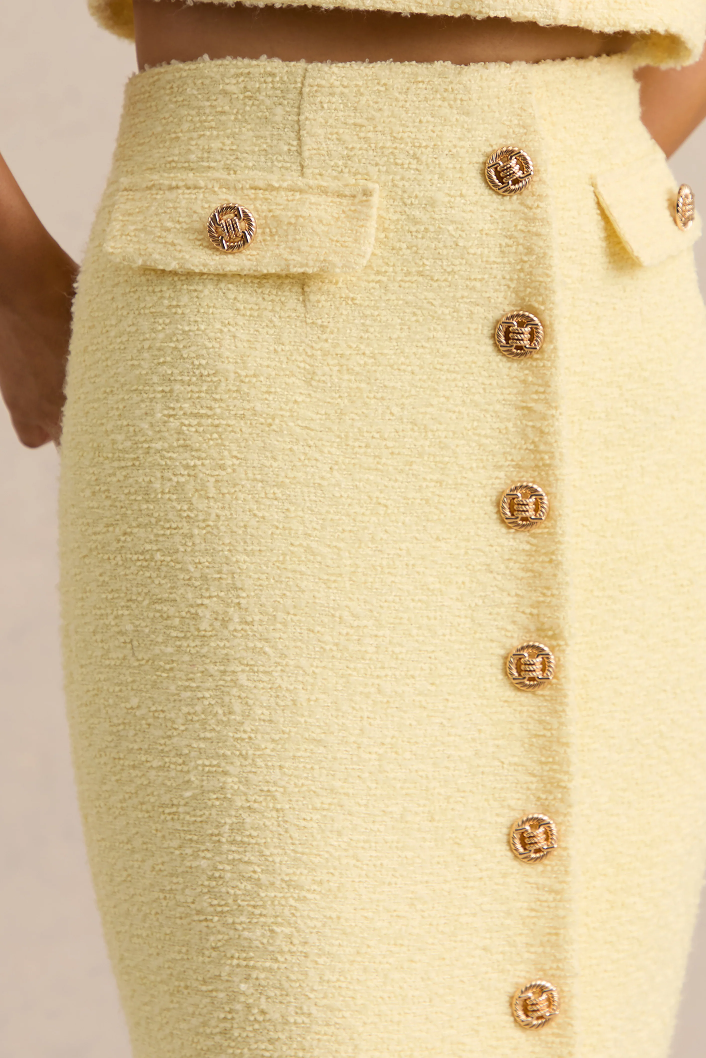Glyra | Lemon Tailored Midi-Skirt With Button-Detailing - Image 3