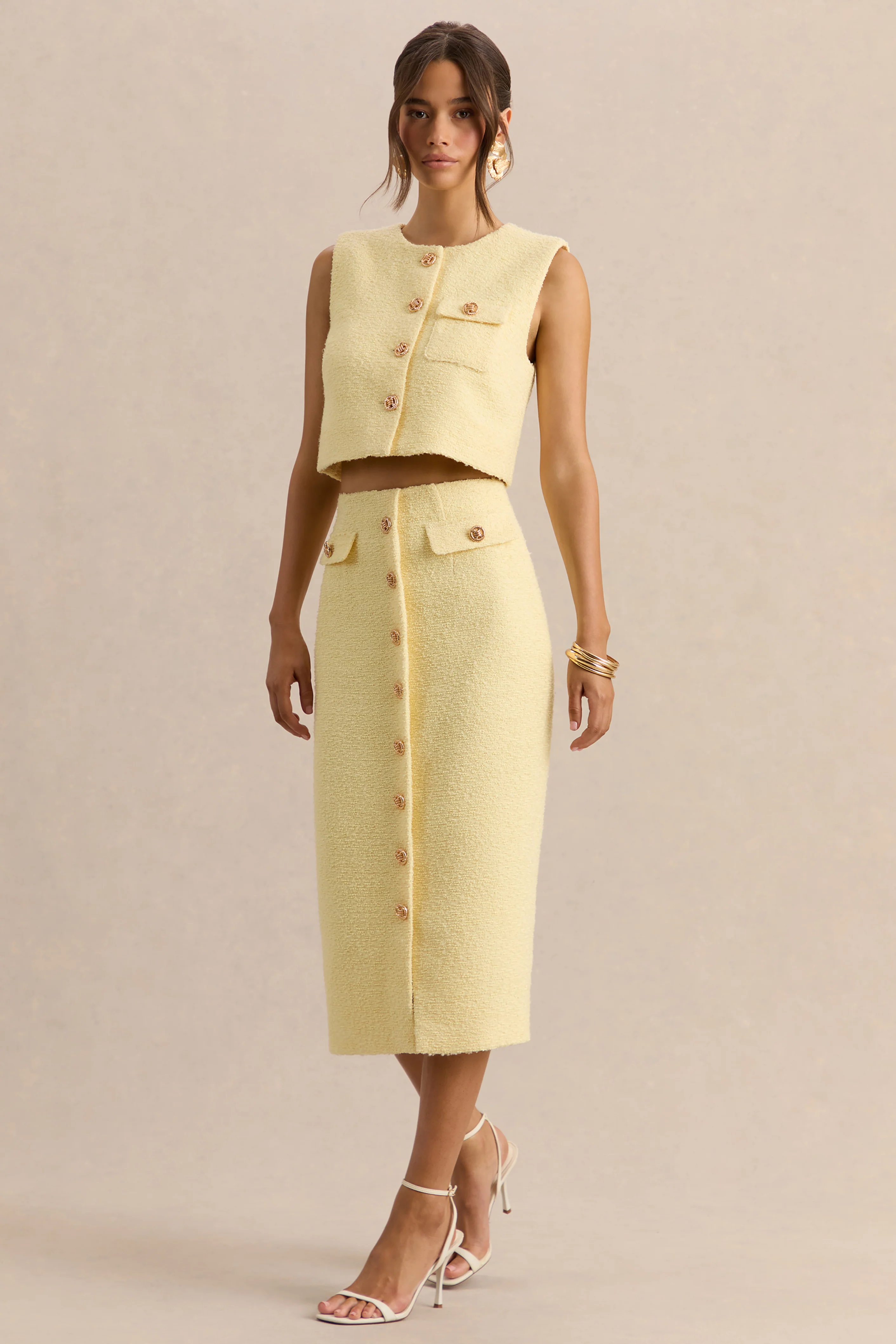 Glyra | Lemon Tailored Midi-Skirt With Button-Detailing - Image 4