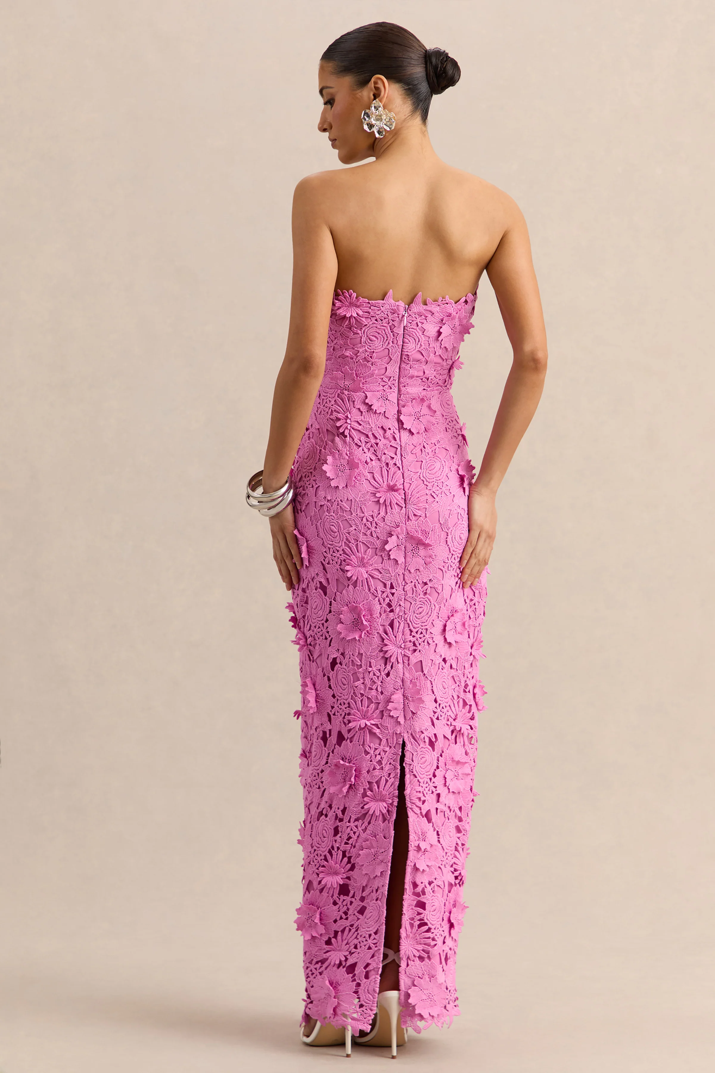Gracie | Pink Lace Bandeau Maxi Dress - Image 2