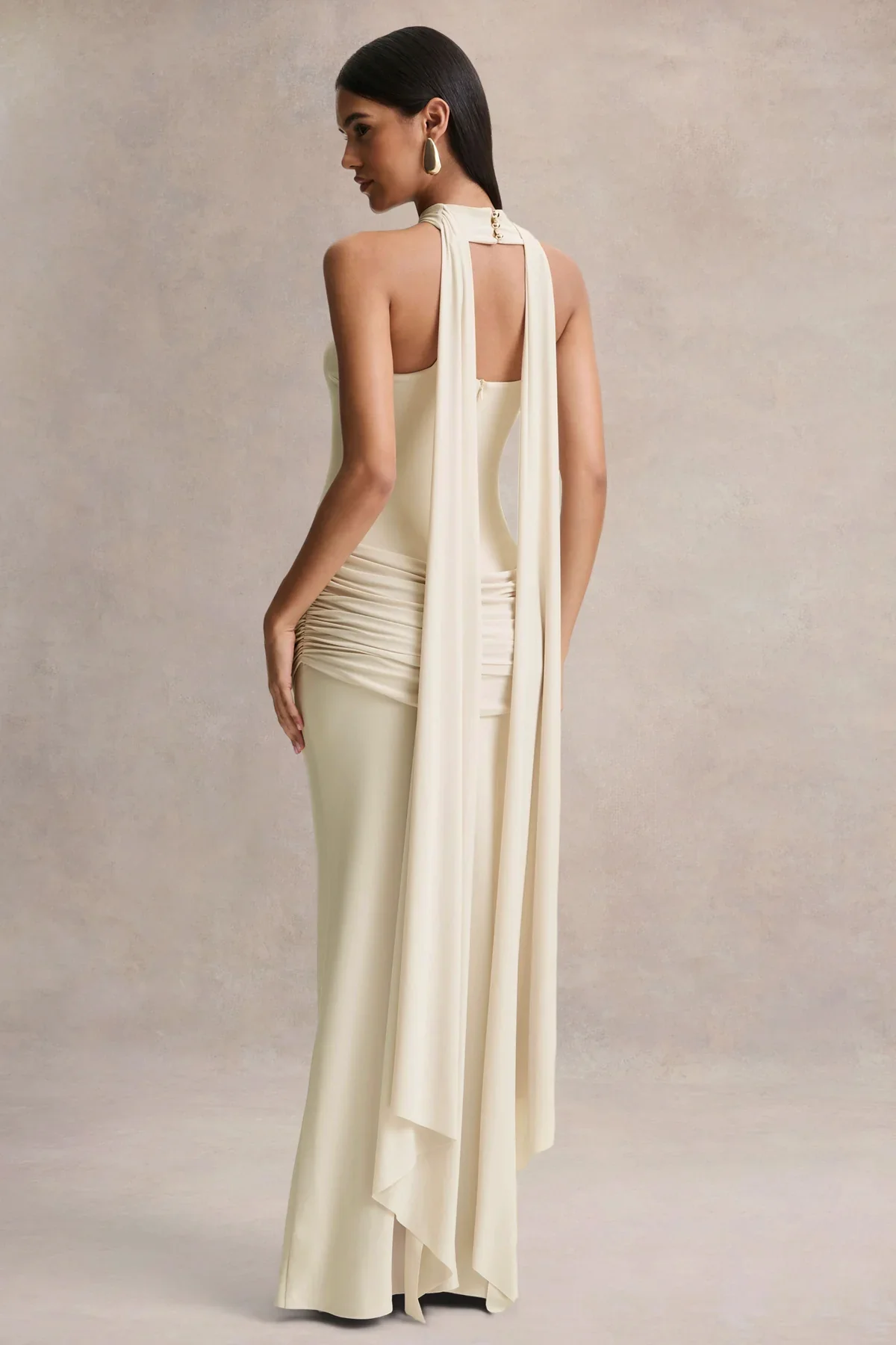 Graciella | Stone Bandeau Maxi Dress With Draped Detailing And Scarf - Image 2