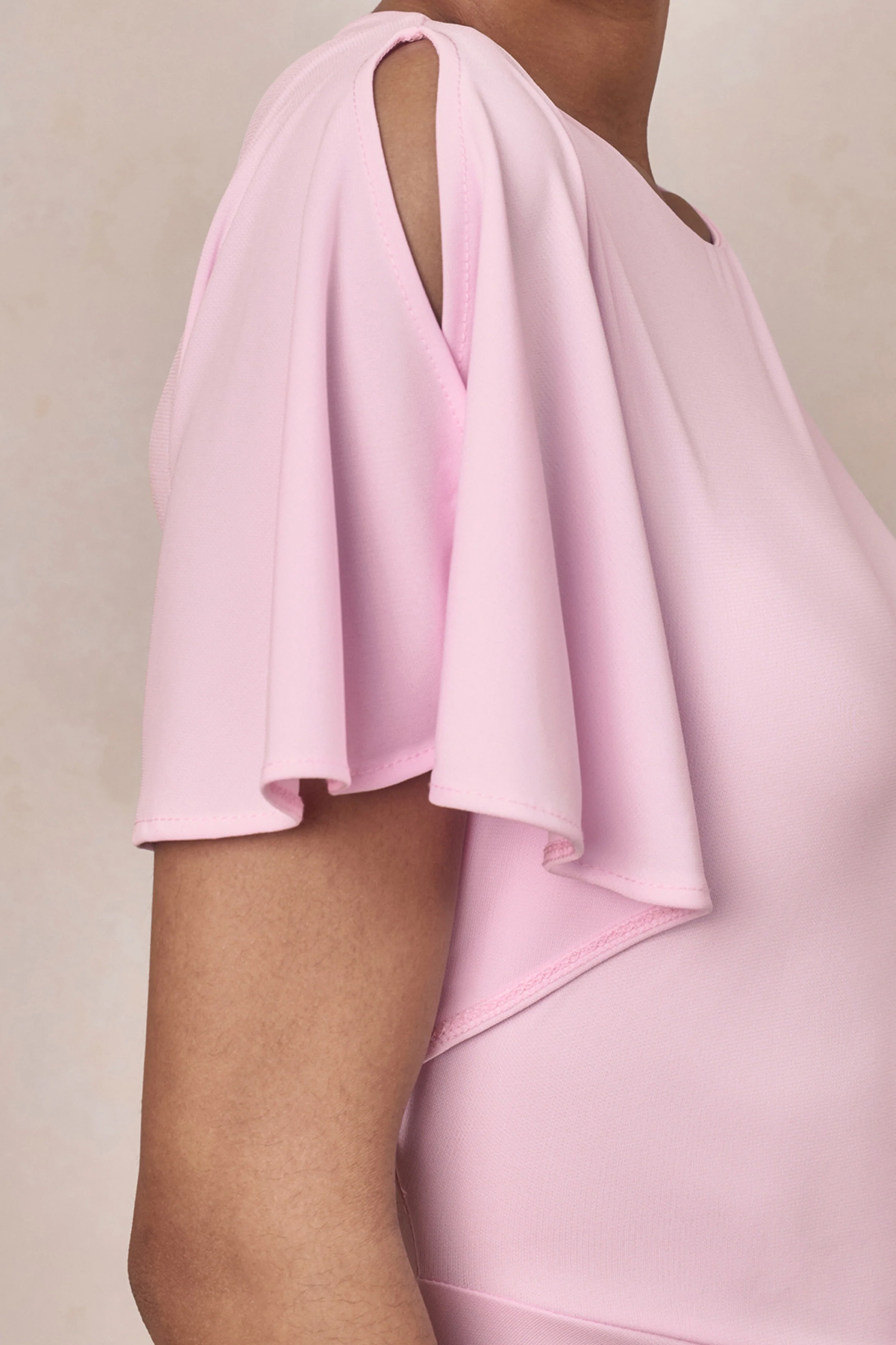 Grandeur | Pale Pink High-Neck Ruched Maxi Dress - Image 6