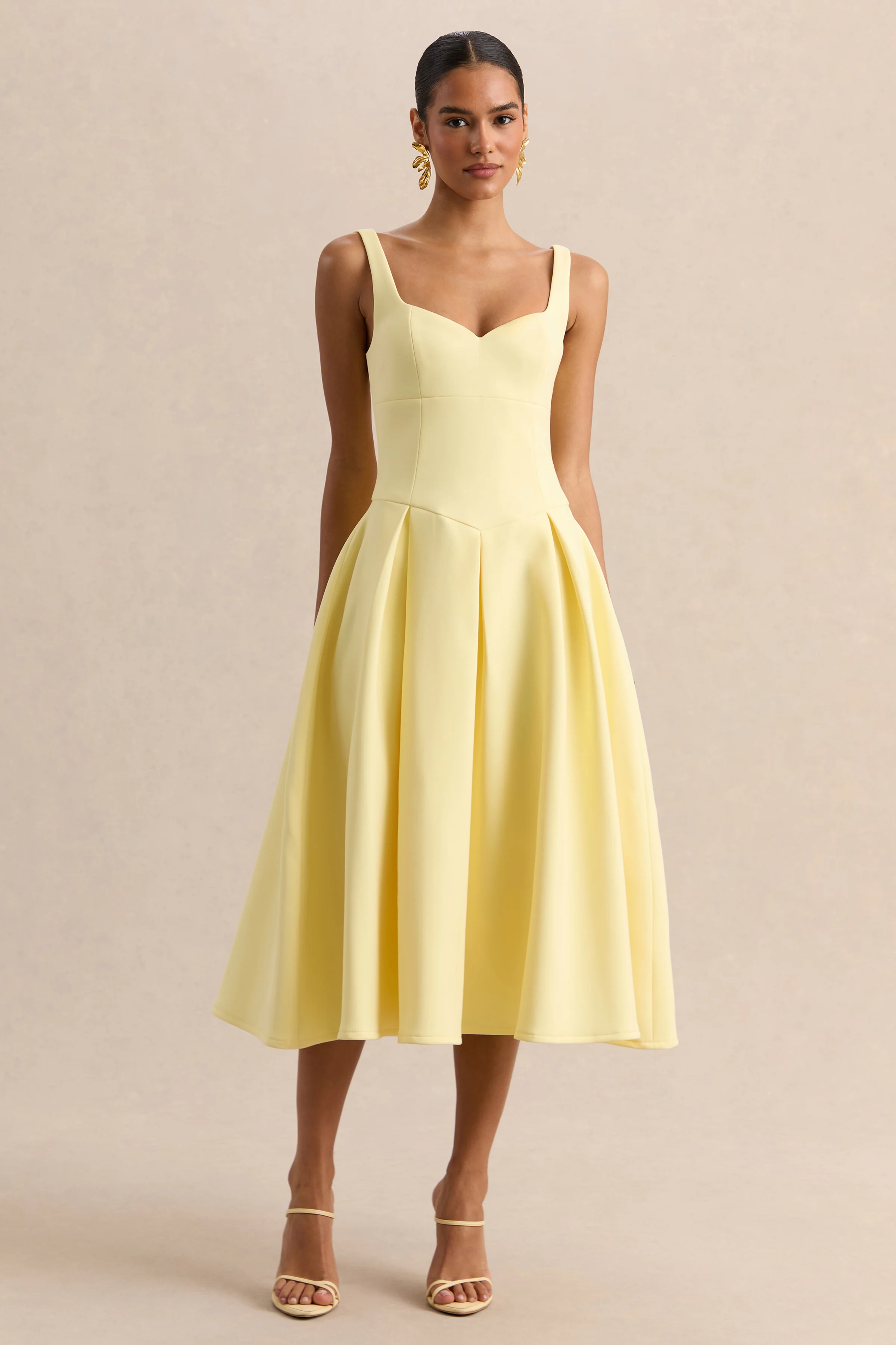 Greta | Lemon Sweetheart-Neck Midi Dress
