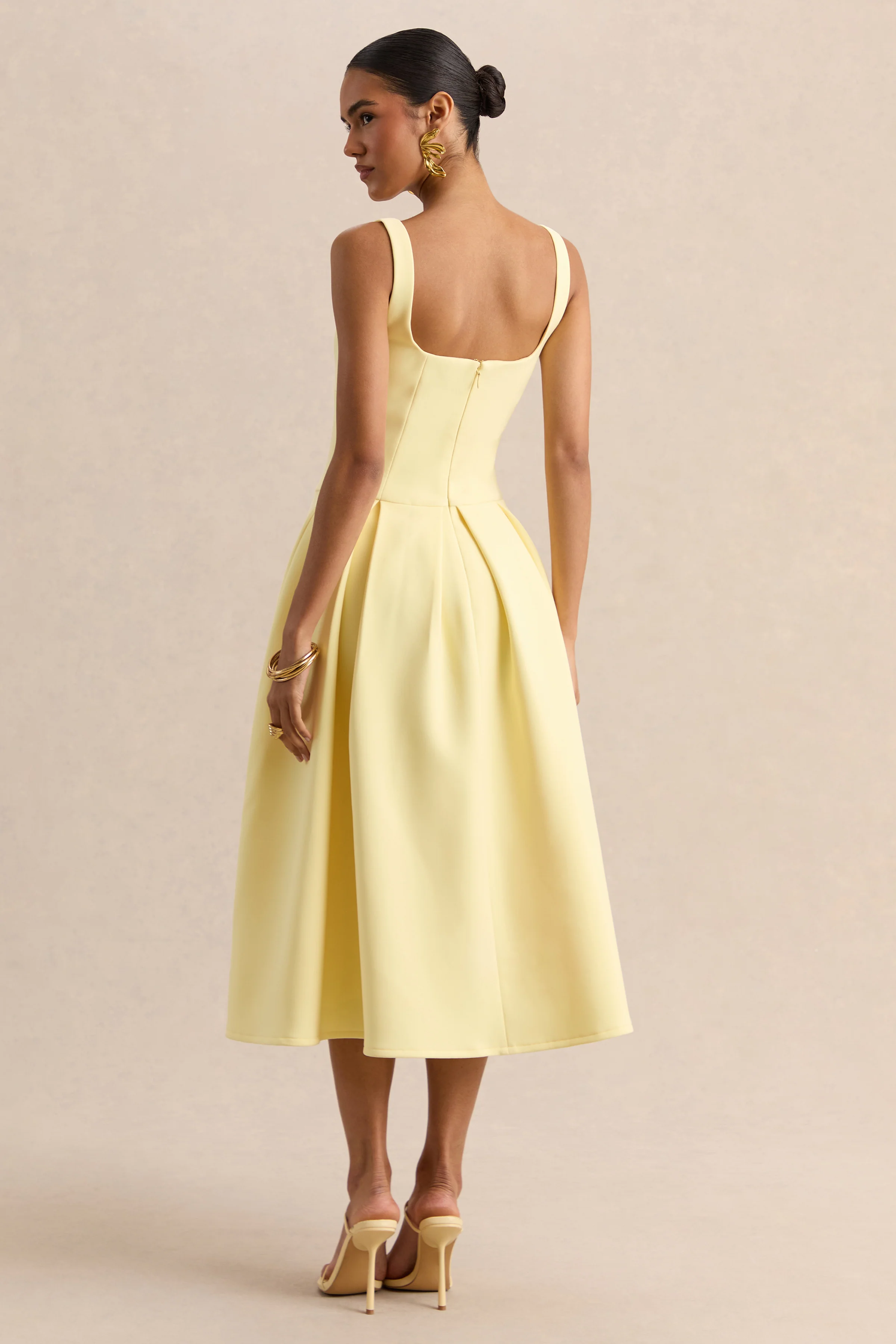 Greta | Lemon Sweetheart-Neck Midi Dress - Image 2