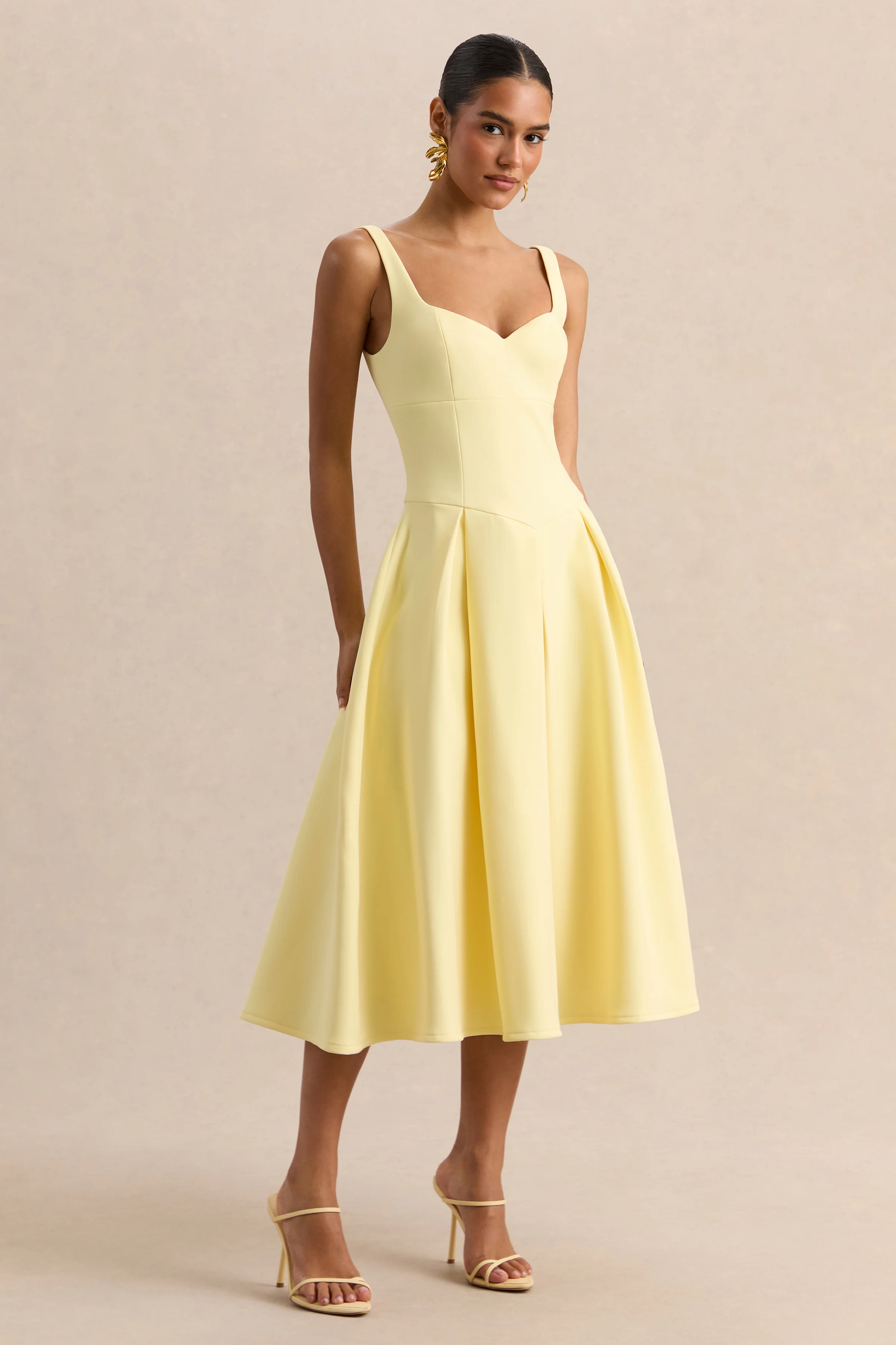 Greta | Lemon Sweetheart-Neck Midi Dress - Image 4