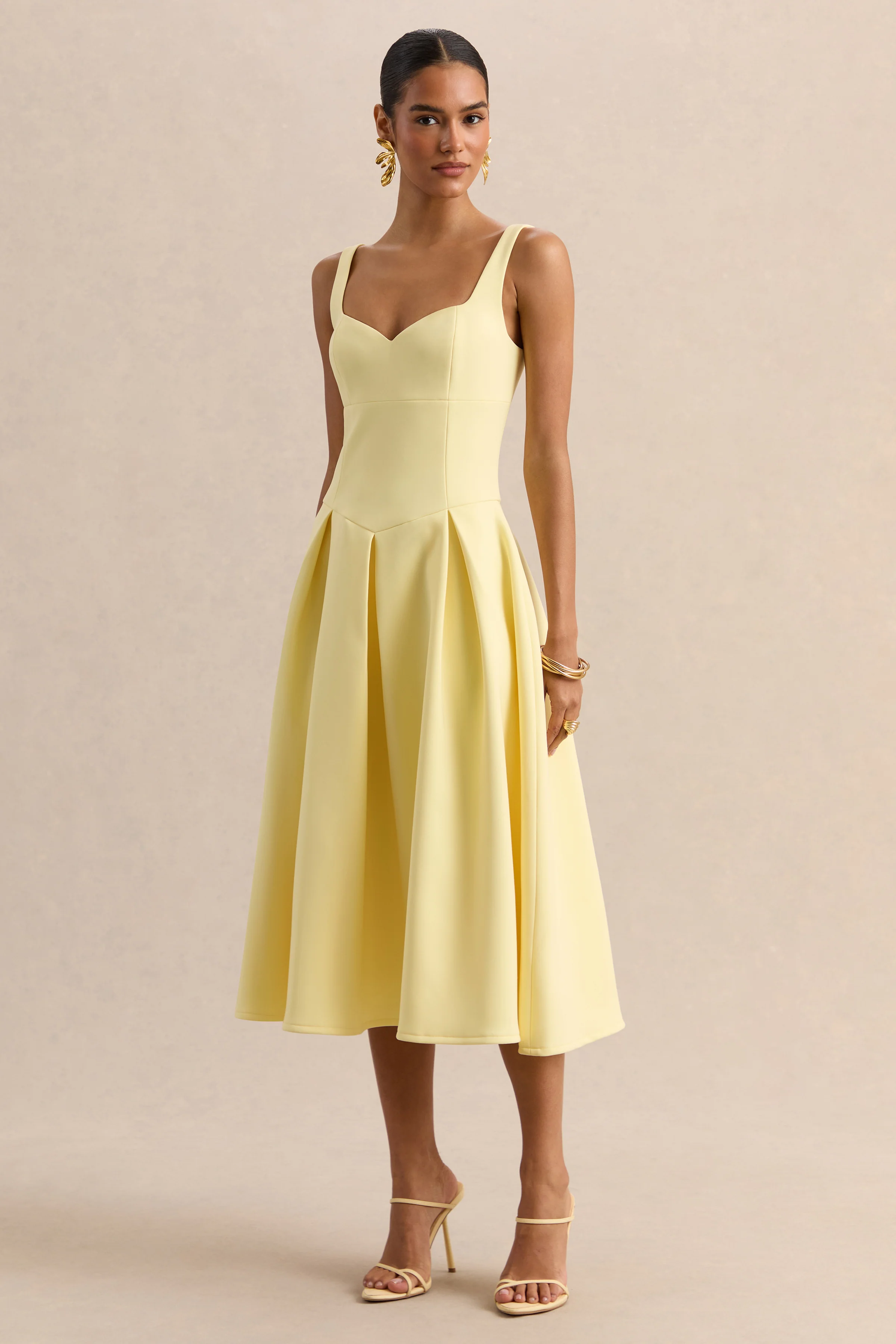 Greta | Lemon Sweetheart-Neck Midi Dress - Image 5