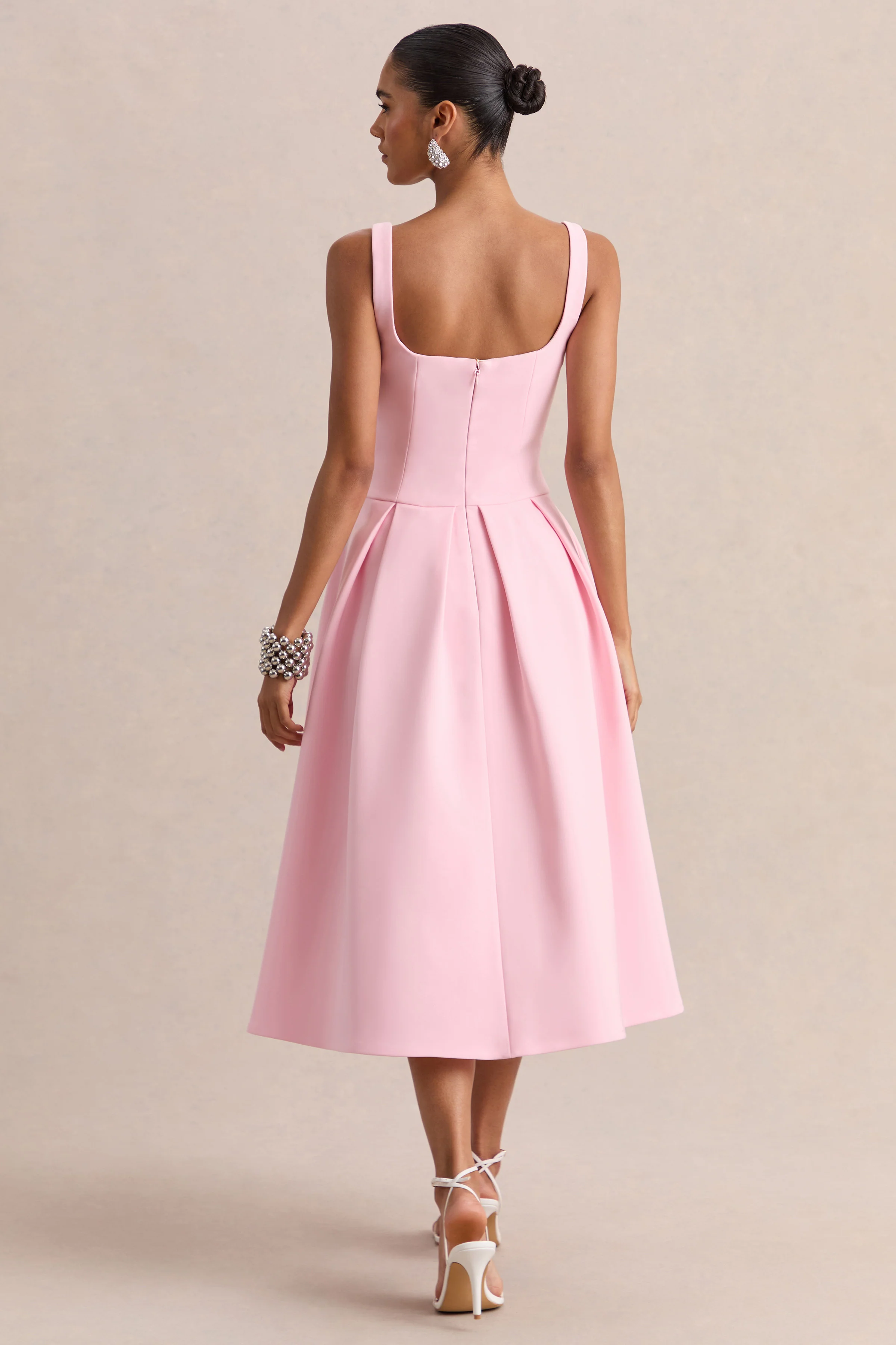 Greta | Light Pink Sweetheart-Neck Midi Dress - Image 2