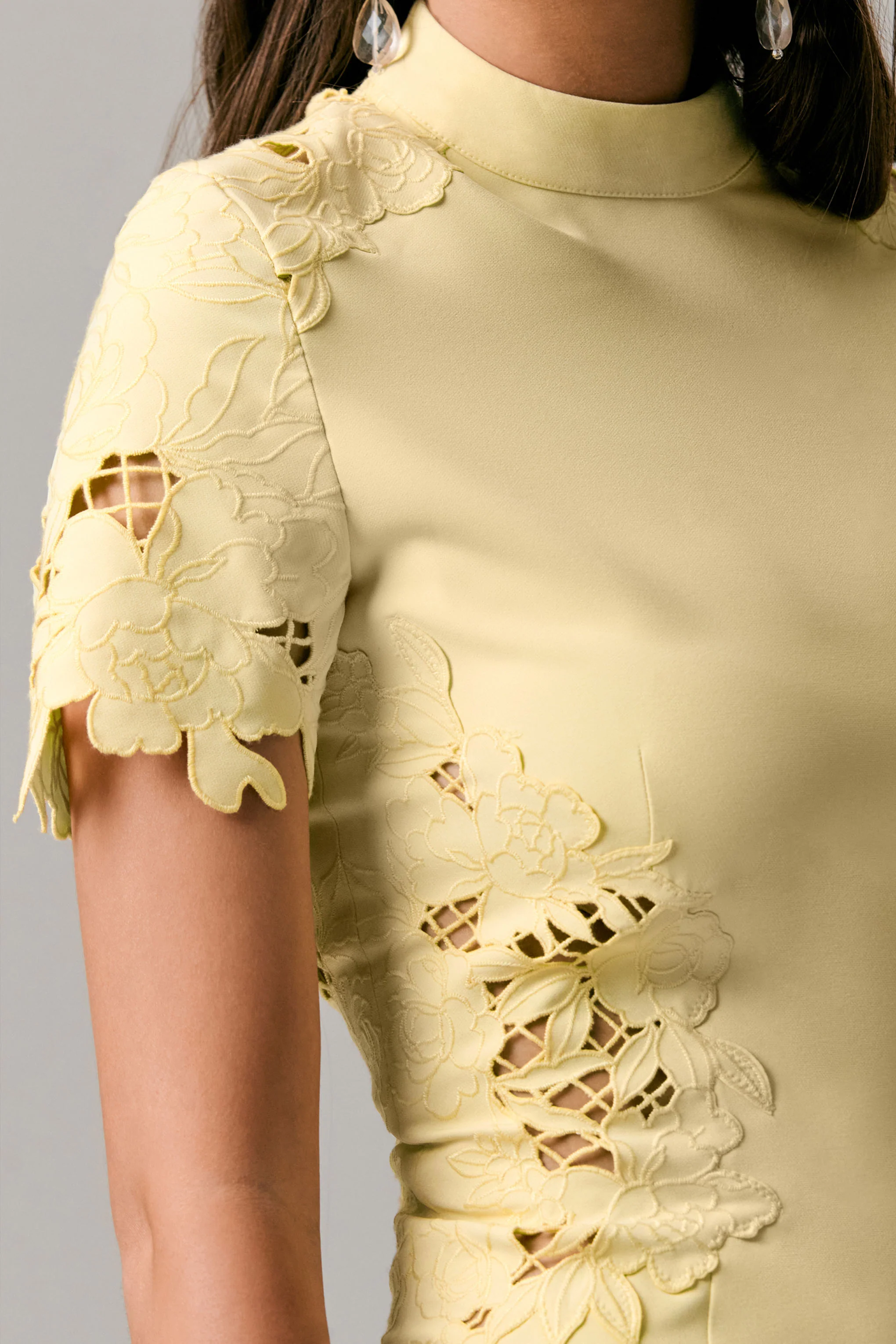 Guest List | Lemon High-Neck Midi Dress With Cut-Out Crochet Detailing - Image 6