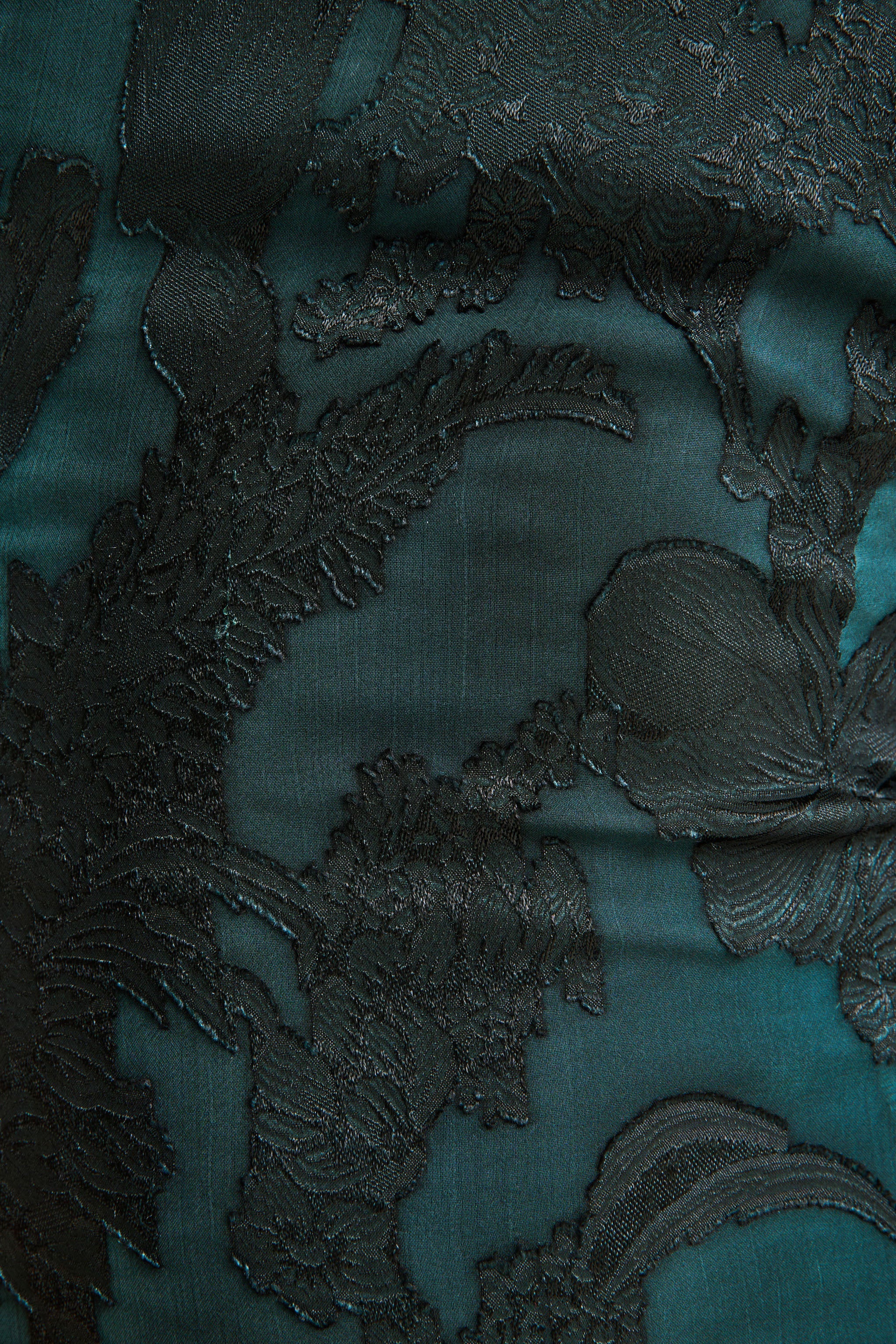 Hada | Dark Green Satin Devore Square-Neck Maxi Dress With Removable Twisted-Cape - Image 8