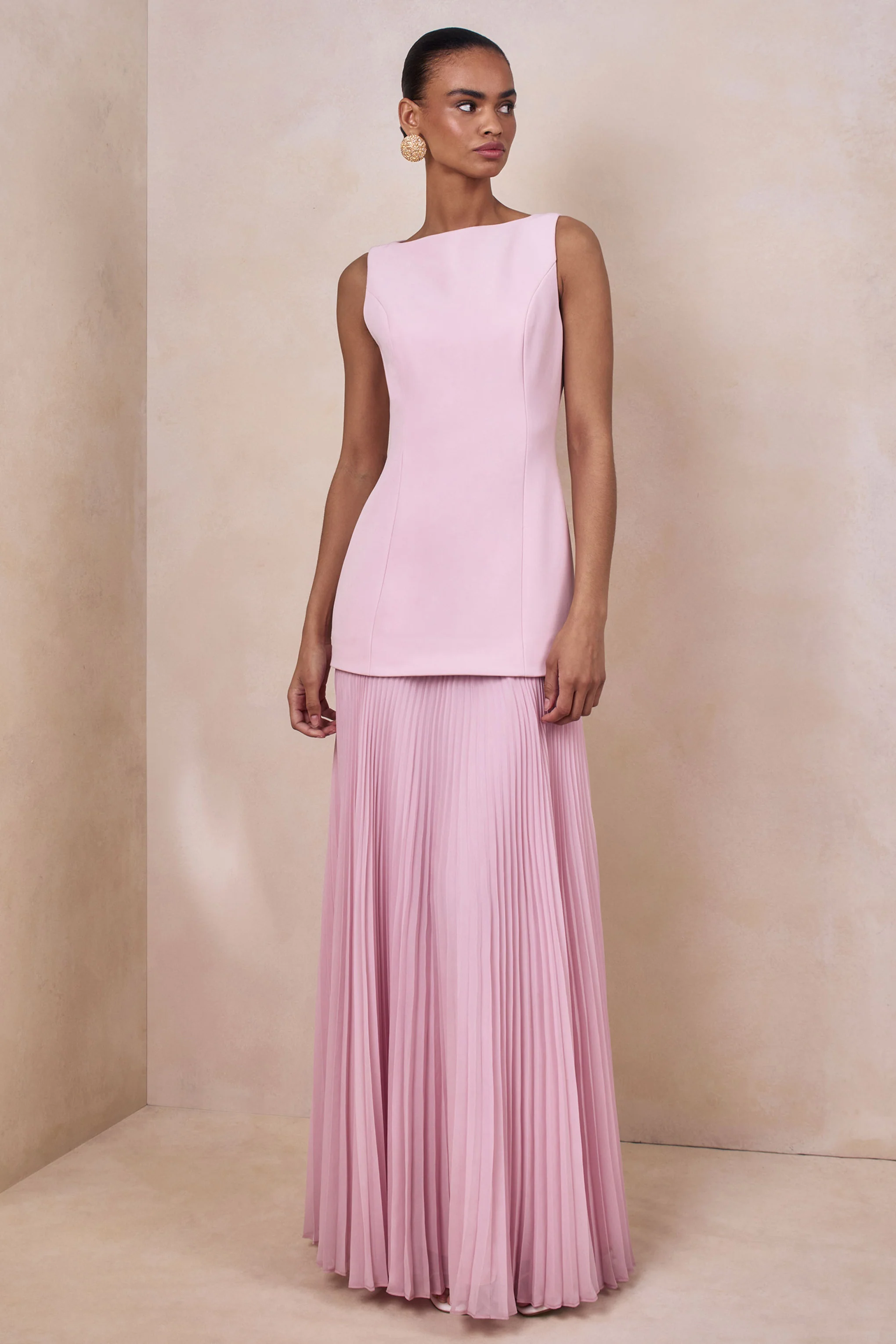 Hadley | Light-Pink Boat-Neck Maxi Dress With Drop-Waist - Image 5