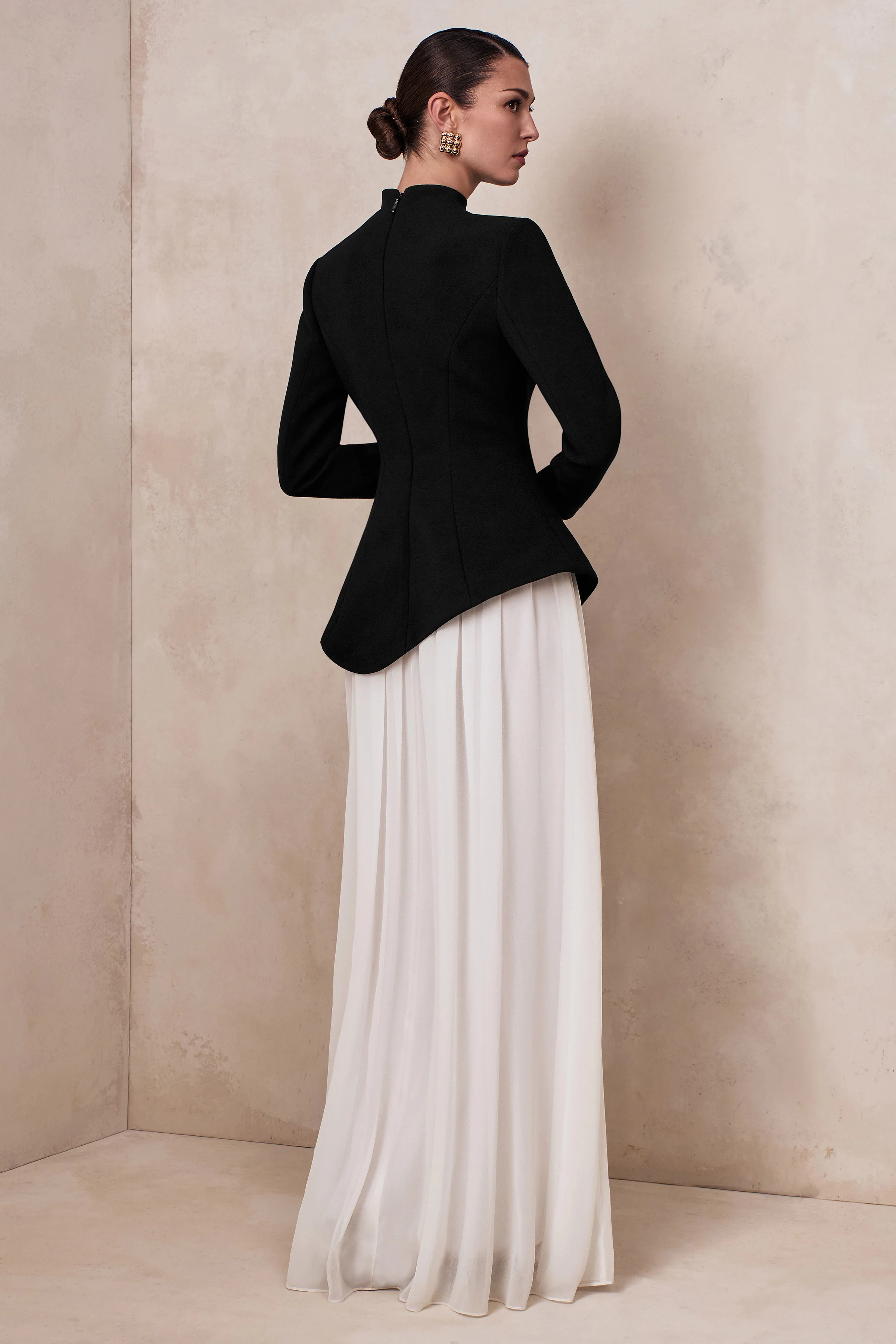 Halma | Black & White High-Neck Maxi Dress With Drop-Waist - Image 2