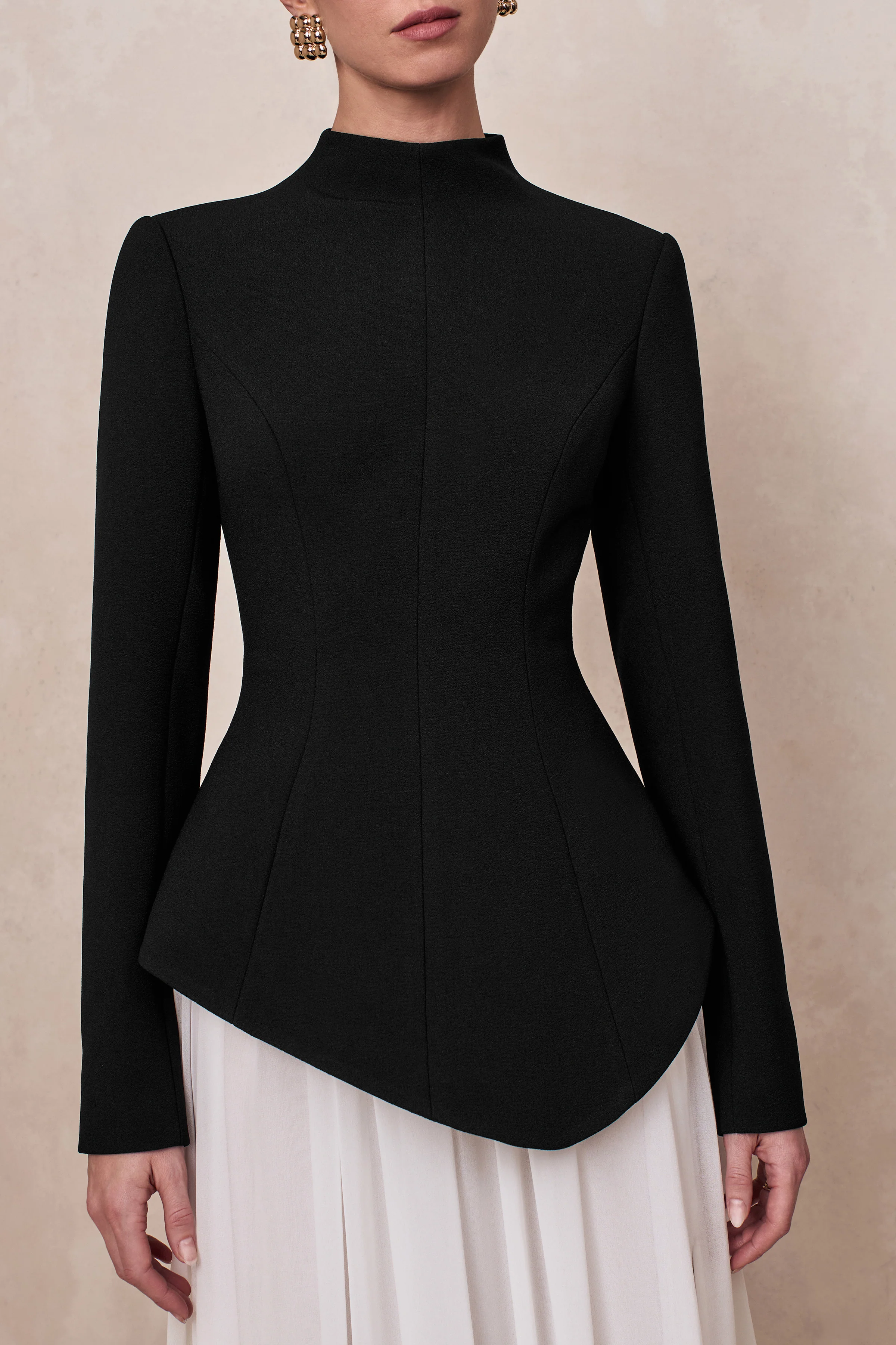 Halma | Black & White High-Neck Maxi Dress With Drop-Waist - Image 3