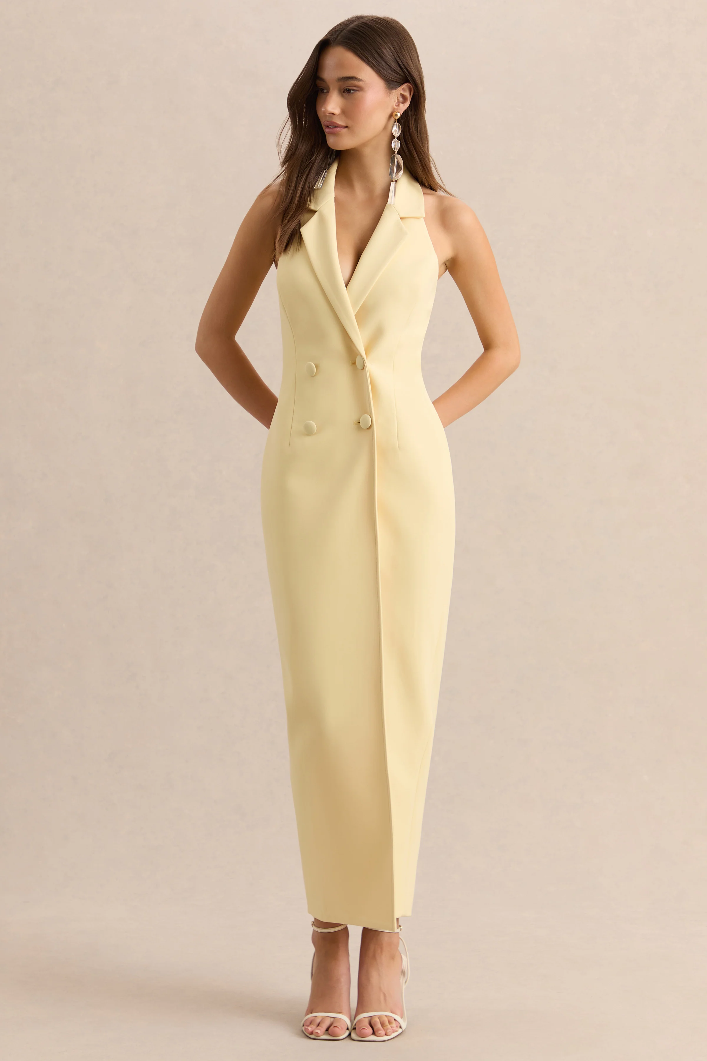 Hana | Lemon Plunge-Neck Tailored Maxi Dress - Image 4