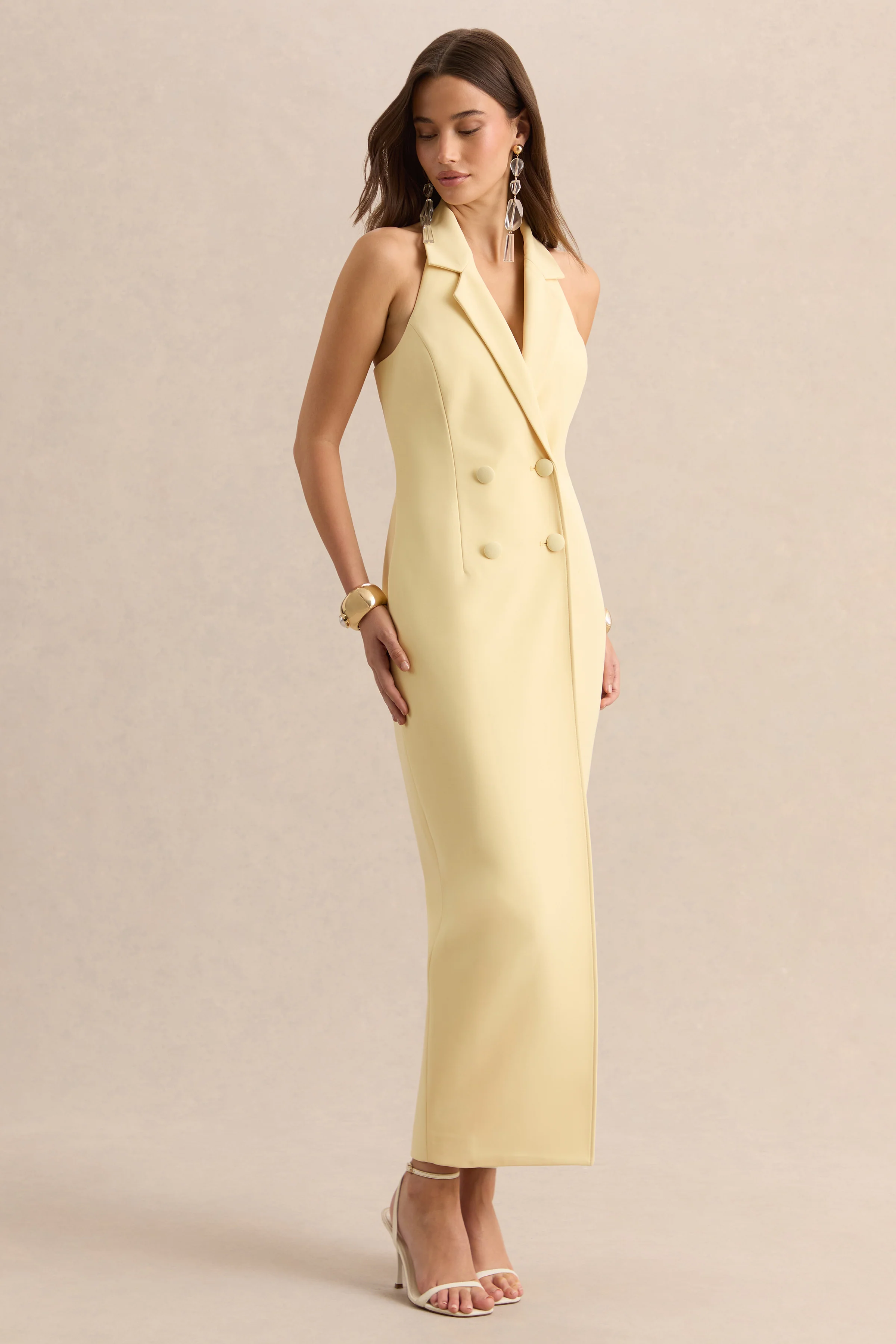 Hana | Lemon Plunge-Neck Tailored Maxi Dress - Image 5