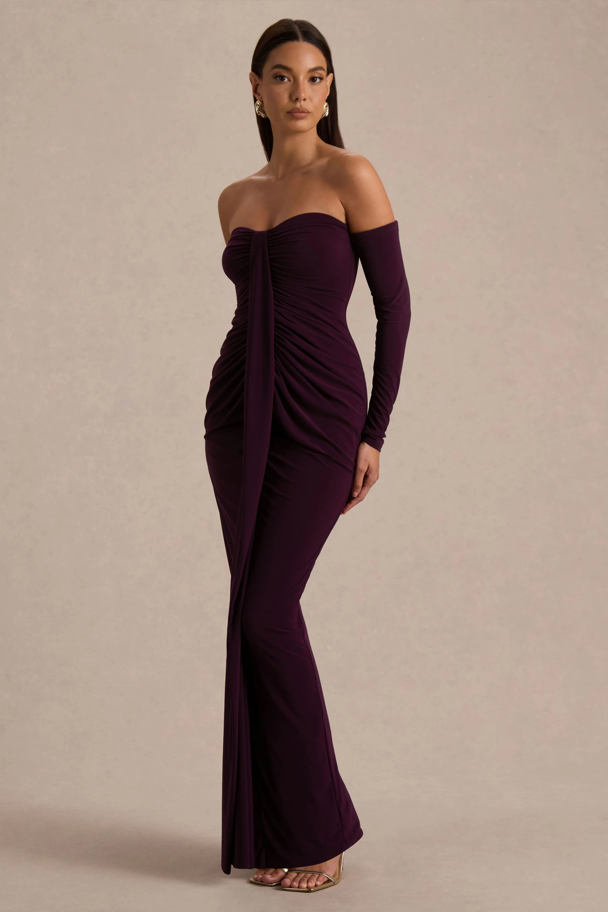 Harper | Plum Bardot-Neck Maxi Dress - Image 4