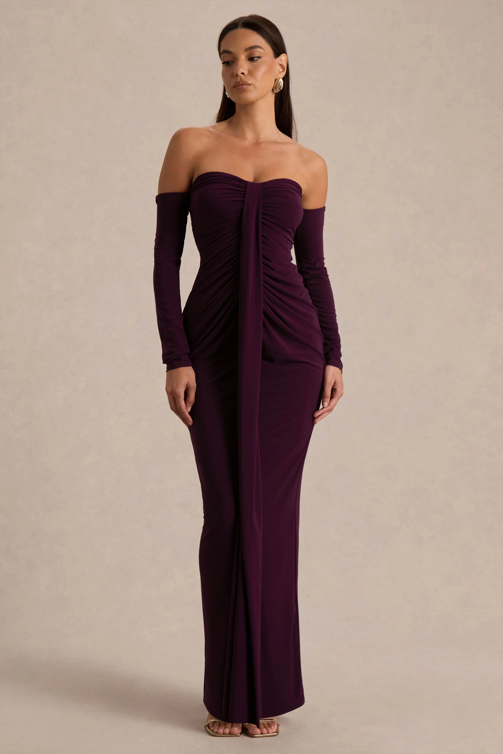 Harper | Plum Bardot-Neck Maxi Dress - Image 5