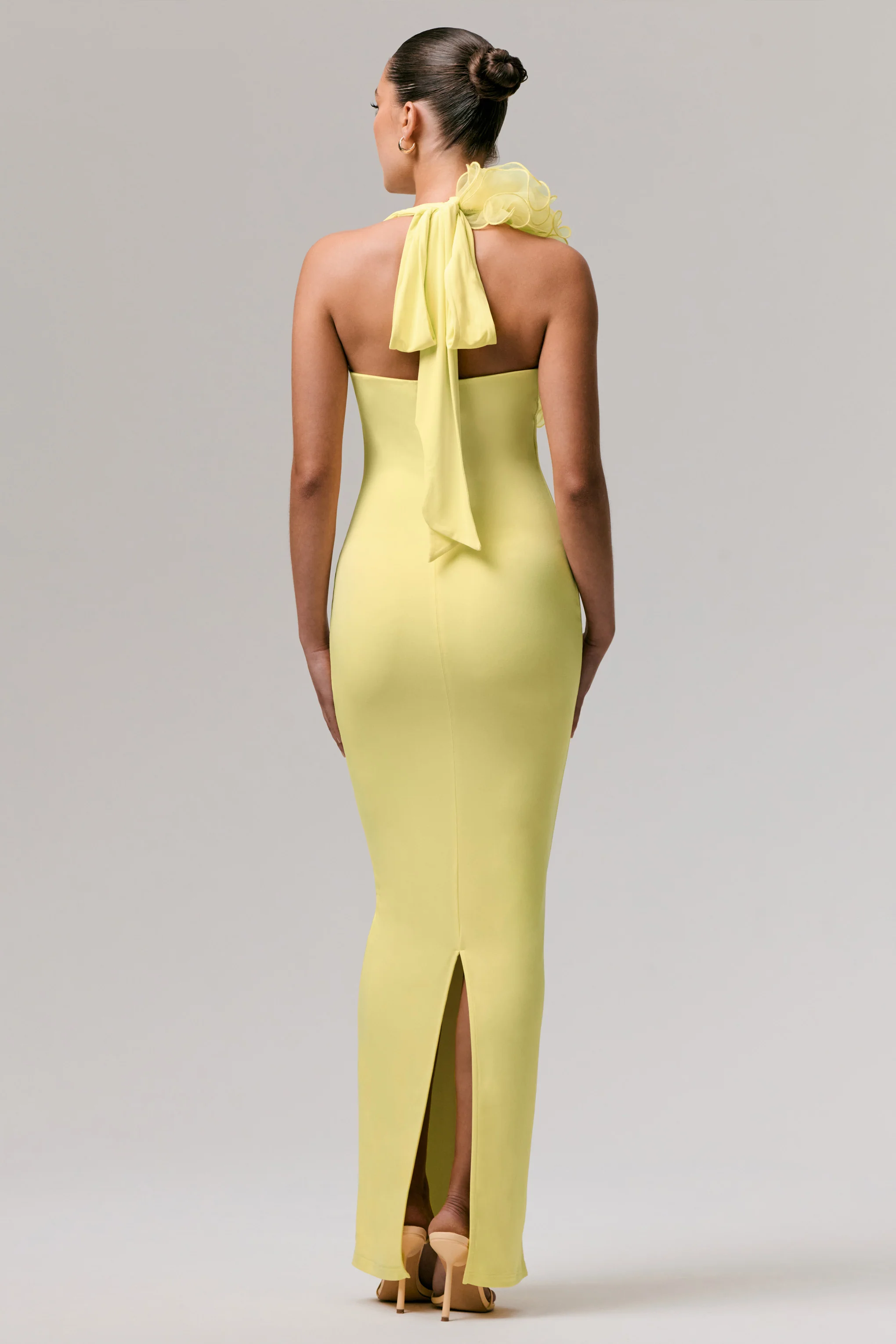 Harriet | Lemon Plunge-Neck Maxi Dress With Floral Detail - Image 2