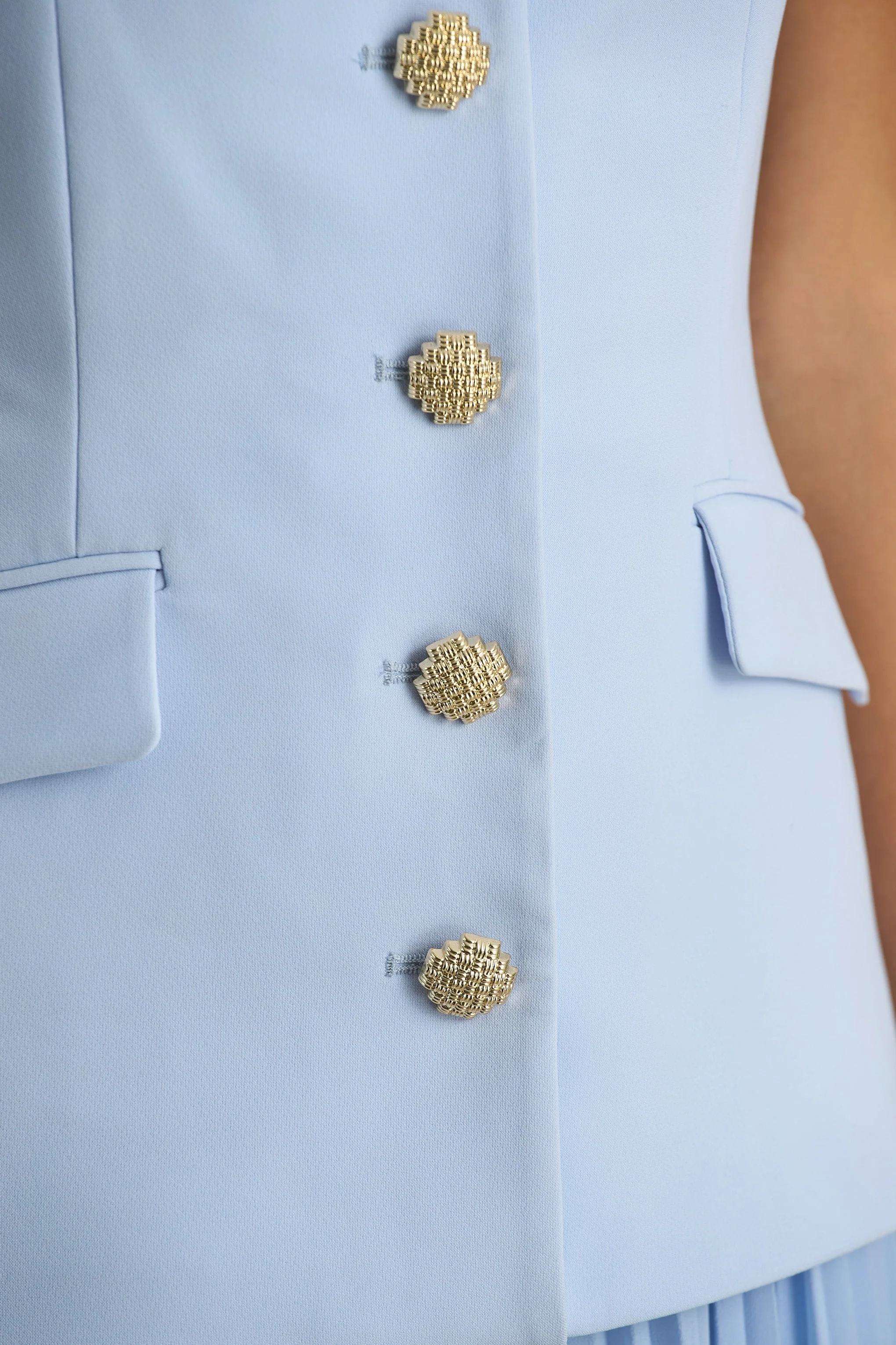Heavenly | Powder Blue High Neck Maxi Dress With Pleated Detailing - Image 6
