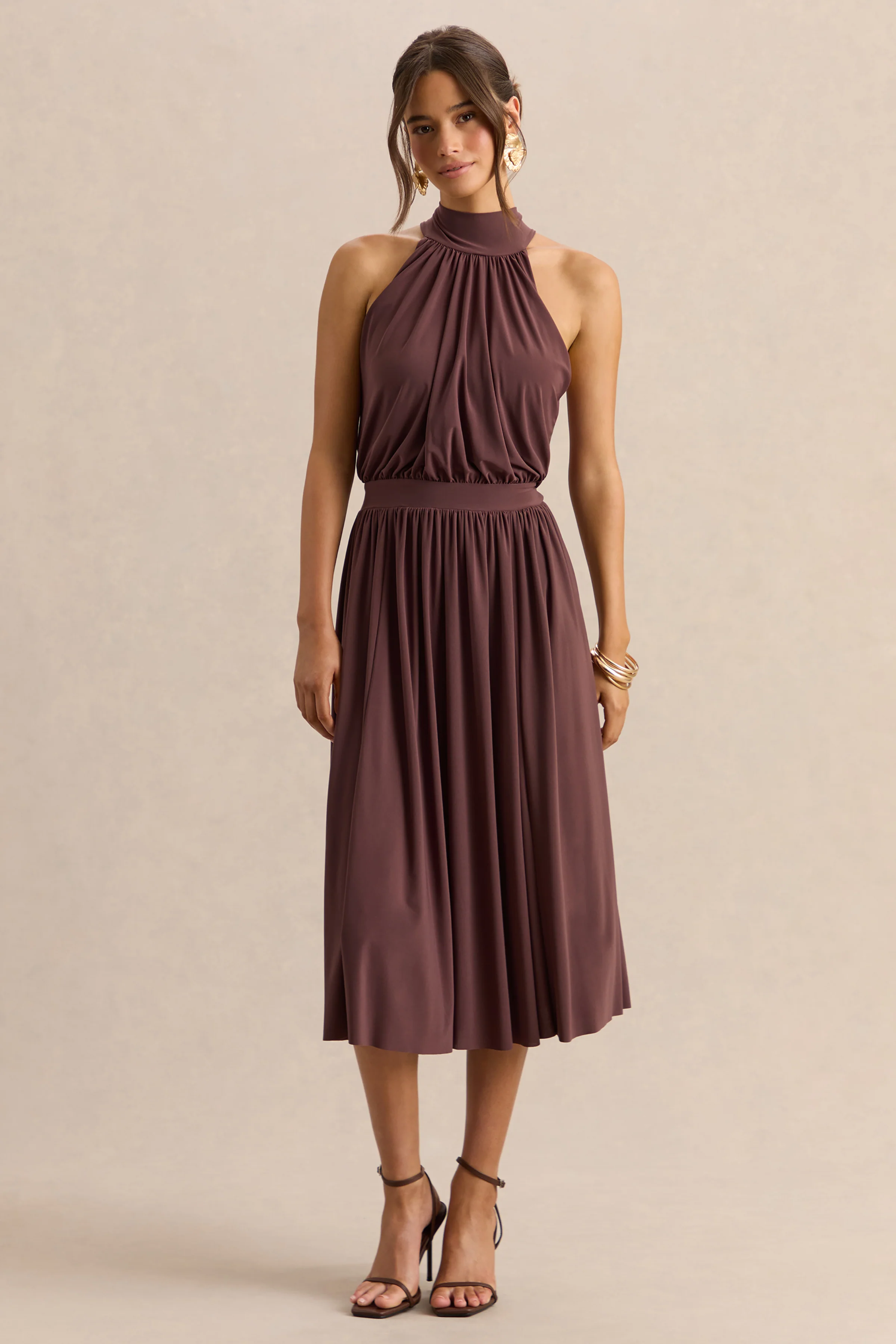 Hedira | Brown High-Neck Midi Dress