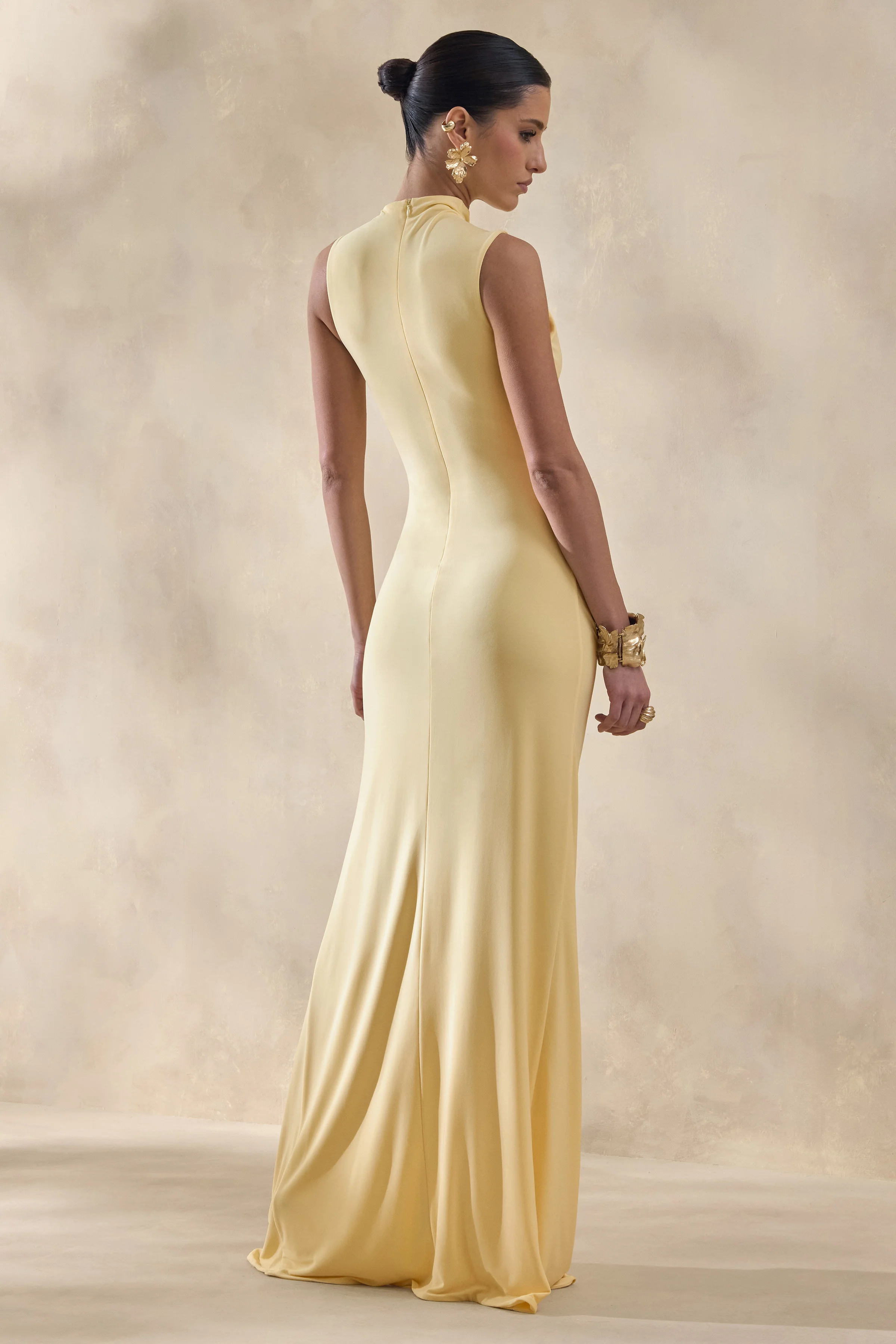 Helessia | Lemon Asymmetric-Neck Maxi Dress With Gathered-Detailing And Sash - Image 2