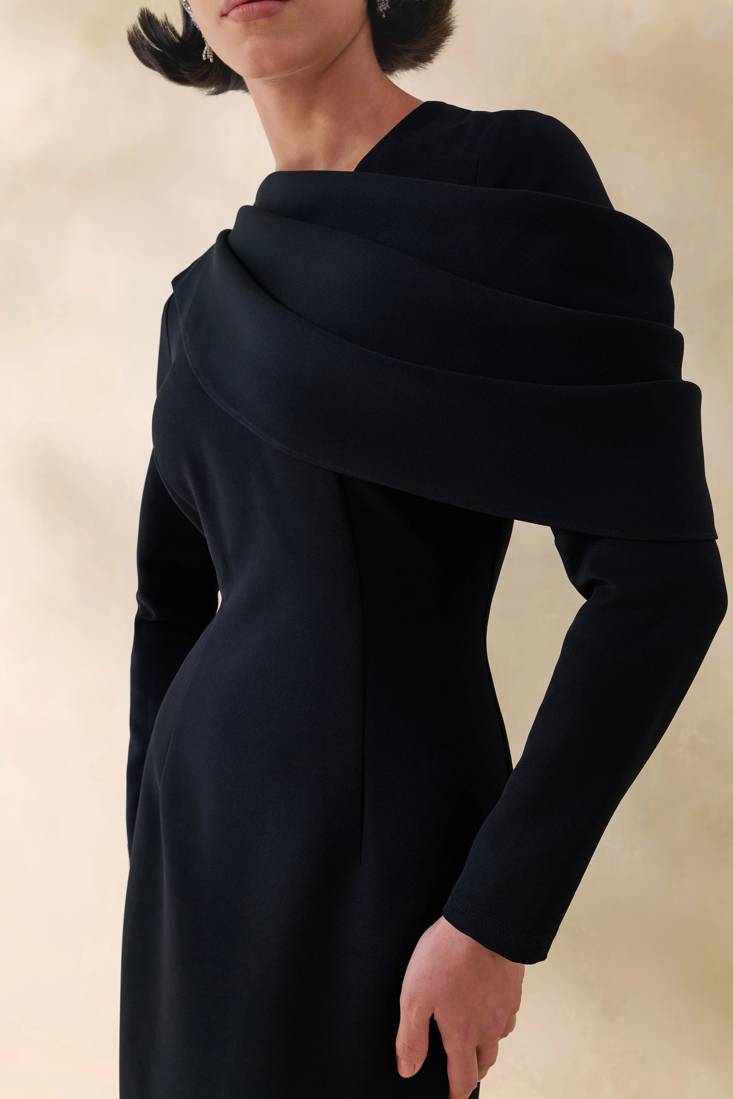 Heliora | Black V-Neck Maxi Dress With Sash And Draped-Detail - Image 3