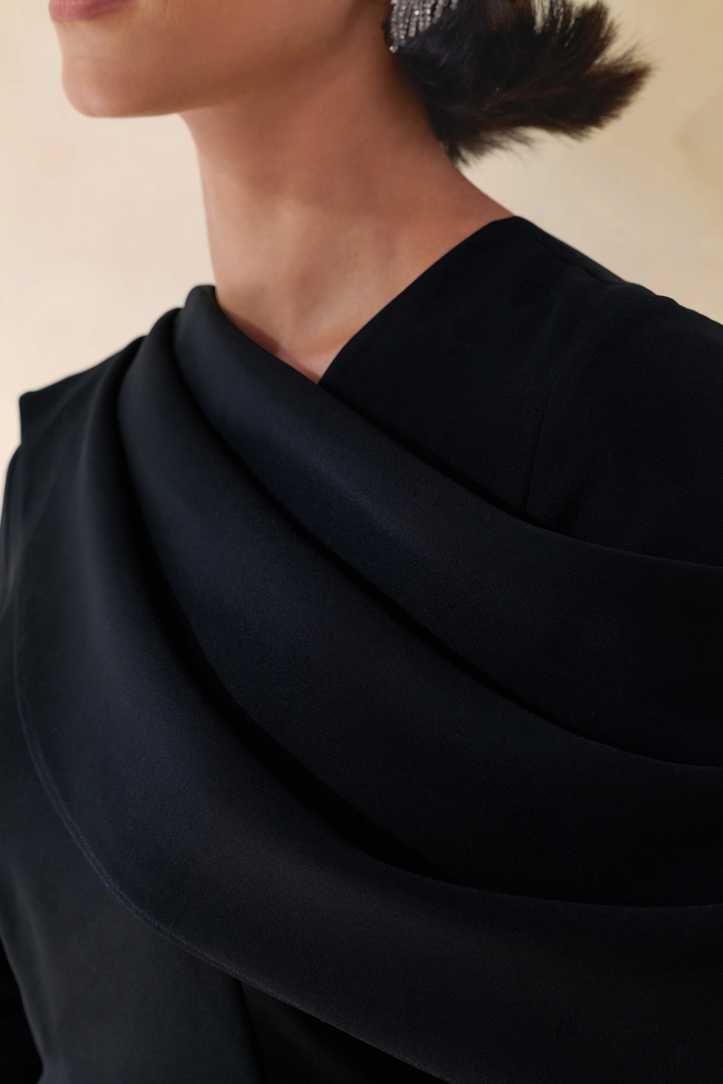 Heliora | Black V-Neck Maxi Dress With Sash And Draped-Detail - Image 7