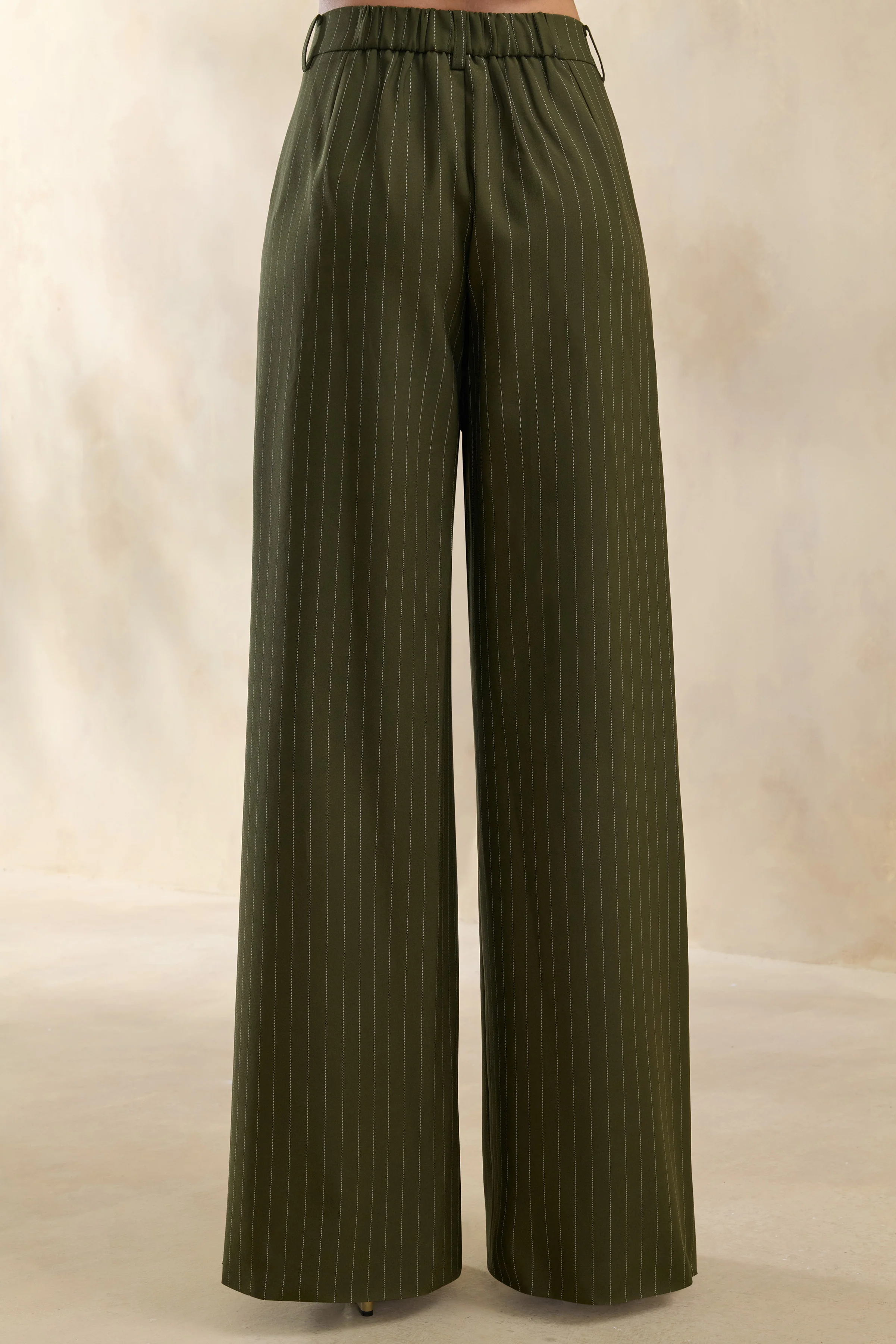 Hesper | Olive Pinstripe Wide-Leg Tailored Trouser - Image 4