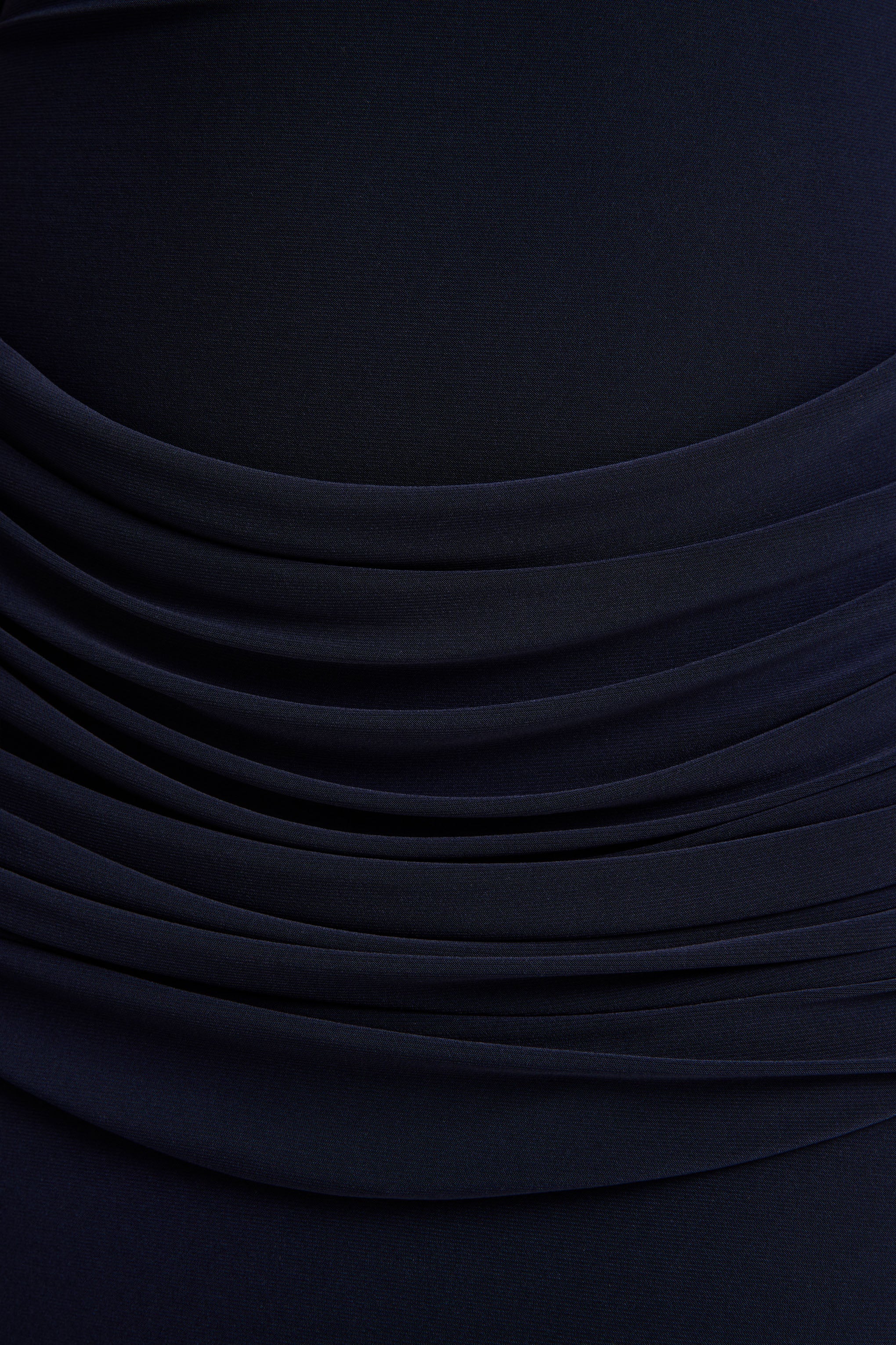 Hesperia | Navy High-Neck Maxi Dress With Draped-Detailing And Scarf - Image 6