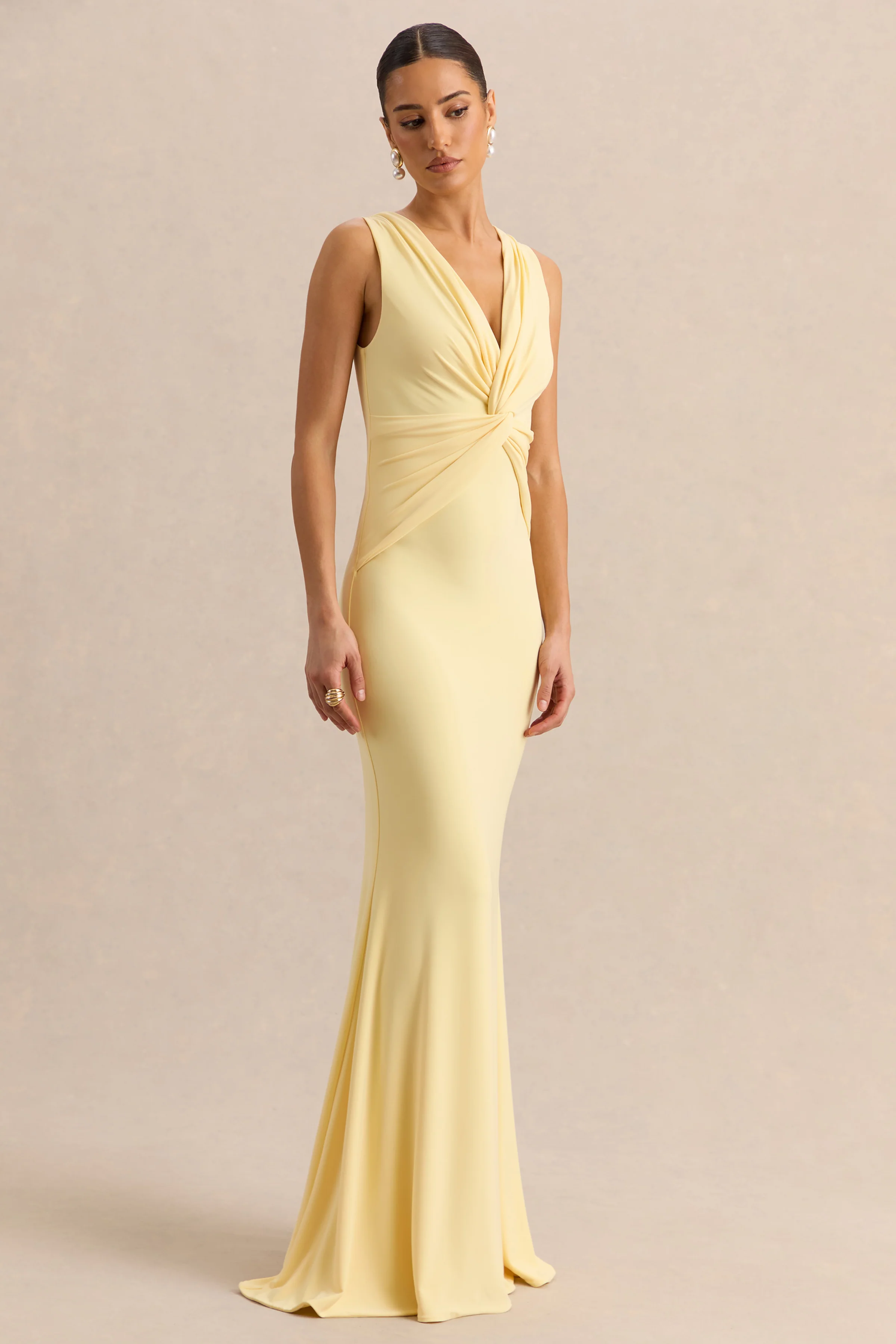 Holly | Lemon Plunge-Neck Maxi Dress With Twist-Detail - Image 4