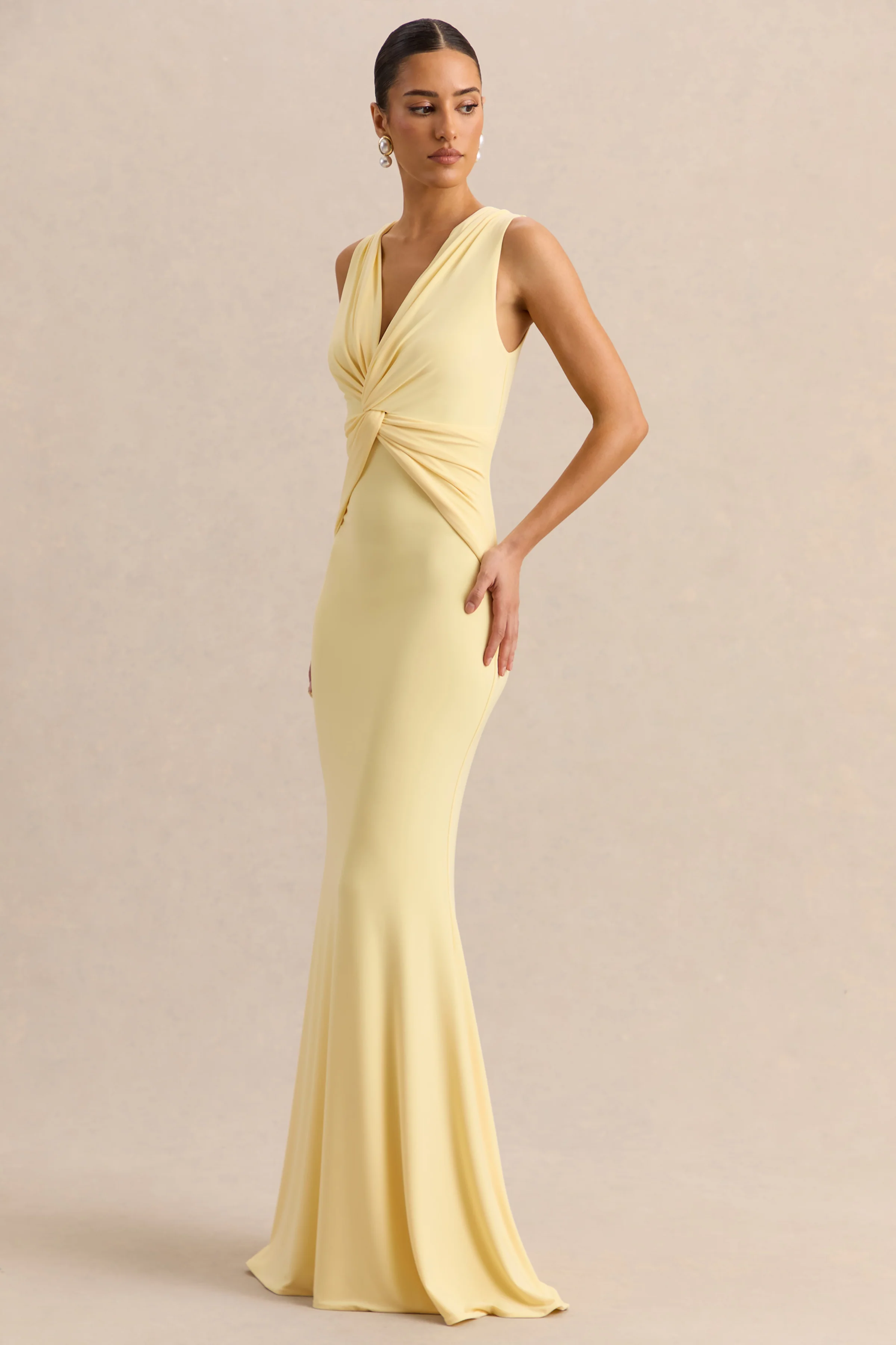 Holly | Lemon Plunge-Neck Maxi Dress With Twist-Detail - Image 5