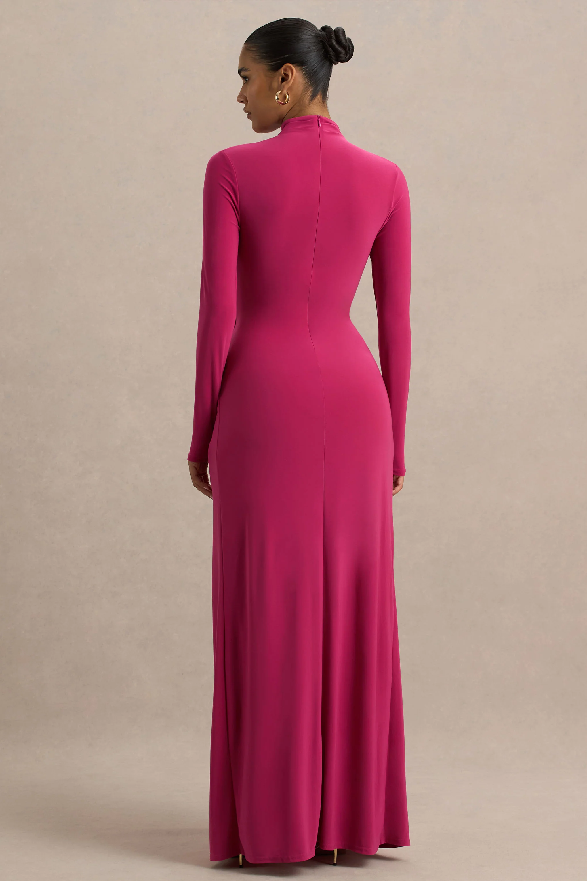 Hourglass | Hot Pink Long-Sleeve Twisted Maxi Dress With Split - Image 2