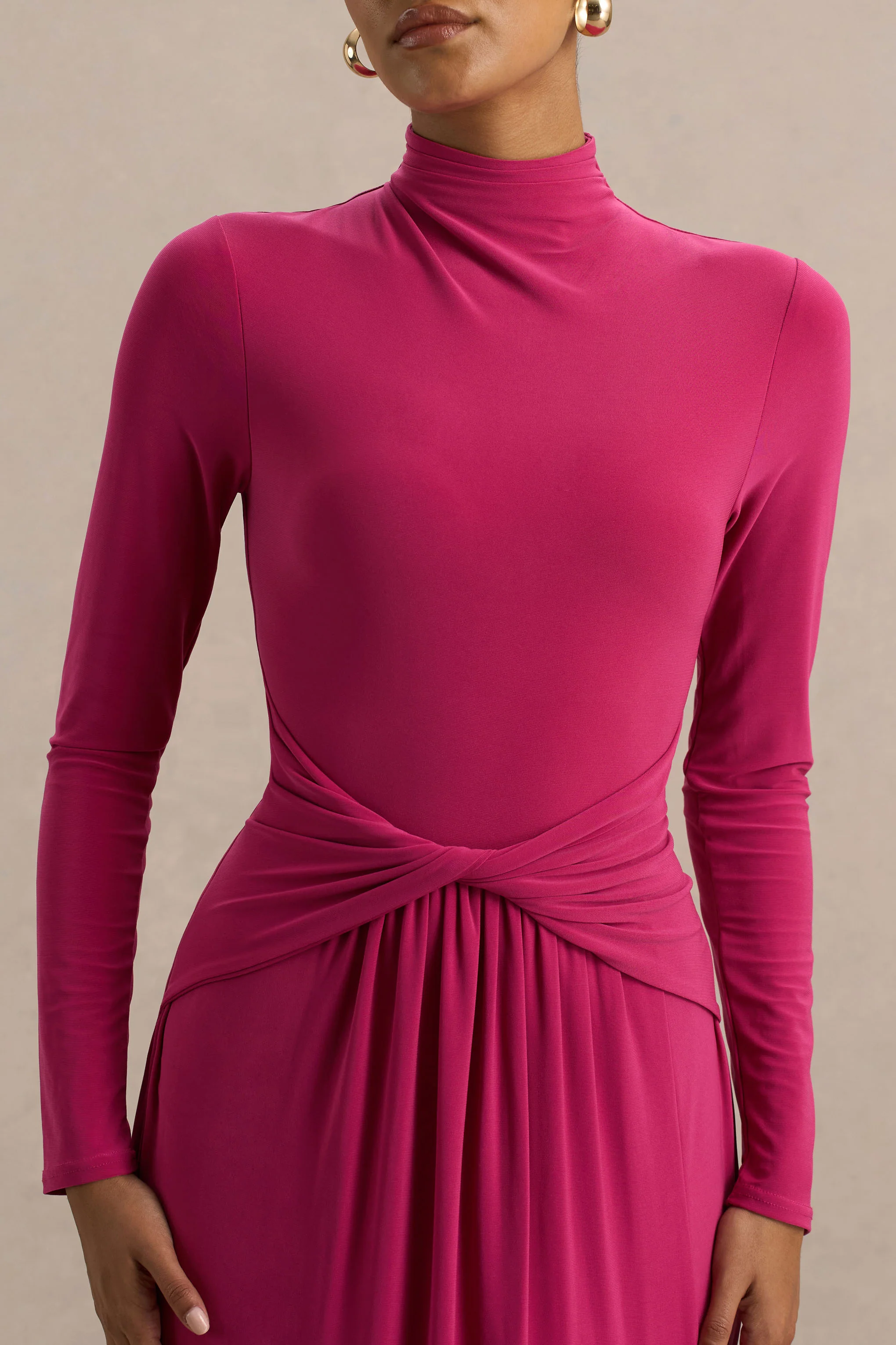 Hourglass | Hot Pink Long-Sleeve Twisted Maxi Dress With Split - Image 5