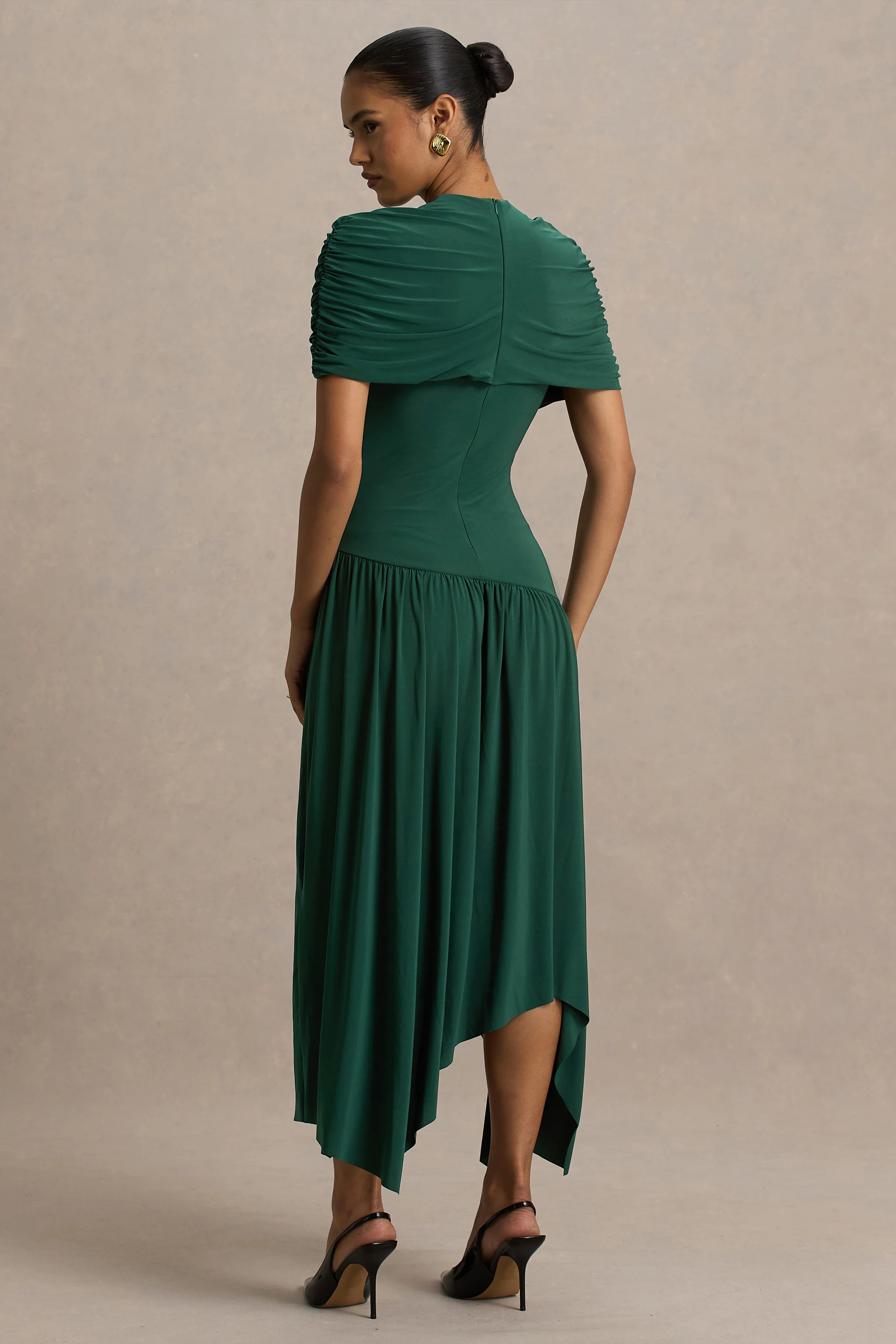 Ione | Teal Wrapped Midi Dress With Hanky Hem - Image 2