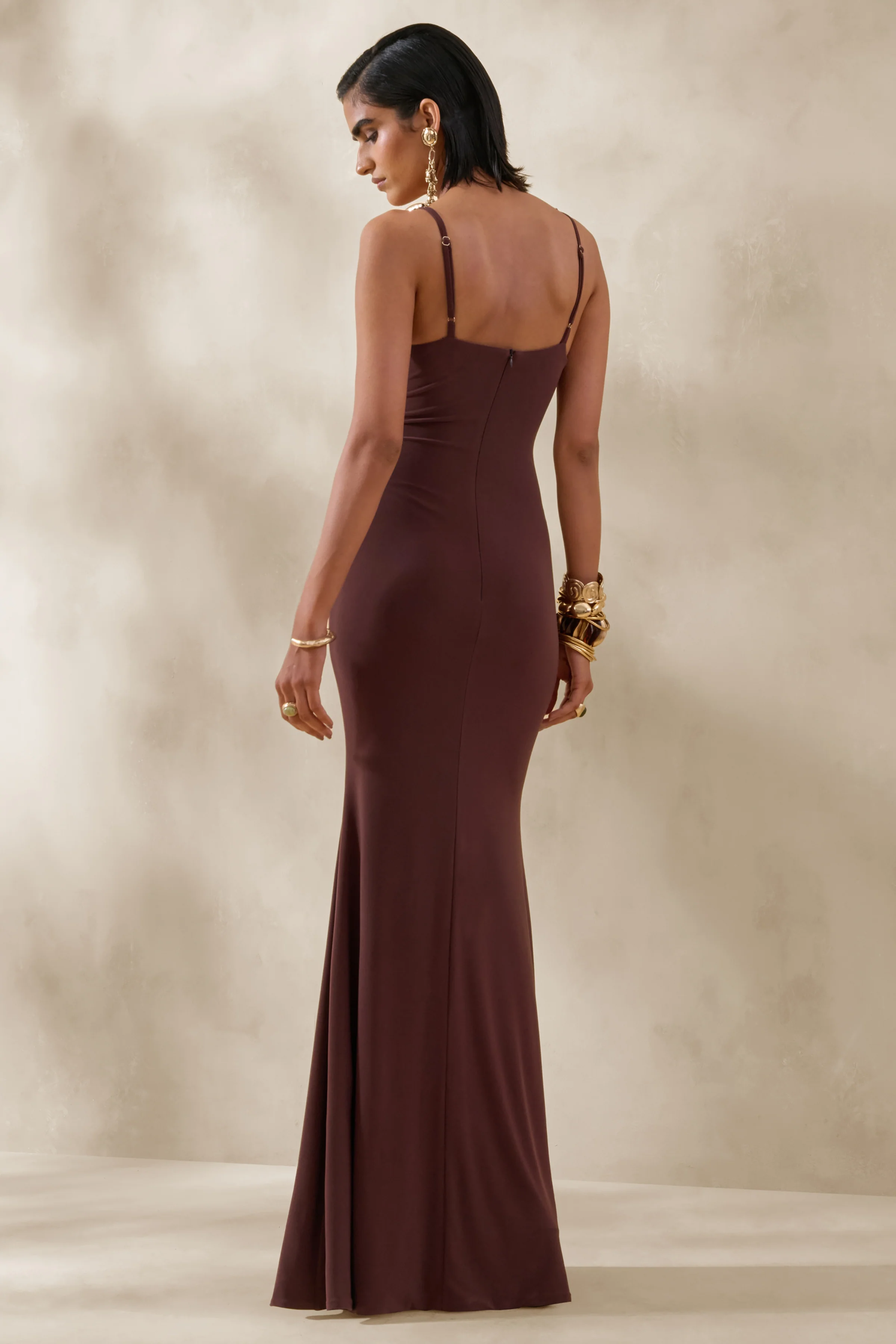 Iridessa | Brown Plunge-Neck Maxi Dress - Image 2