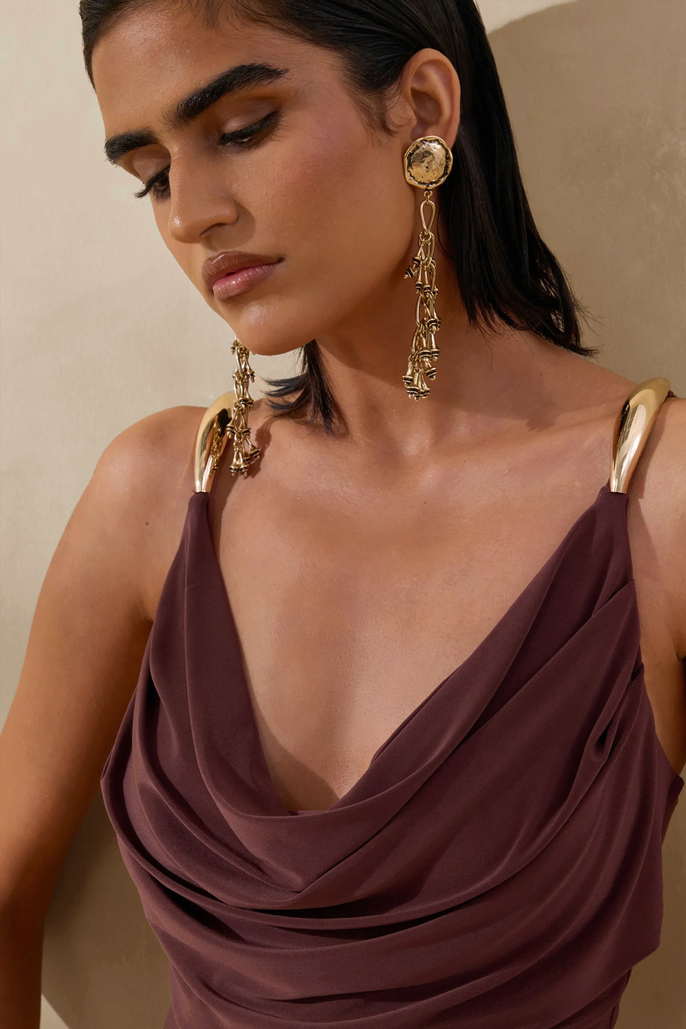 Iridessa | Brown Plunge-Neck Maxi Dress - Image 5