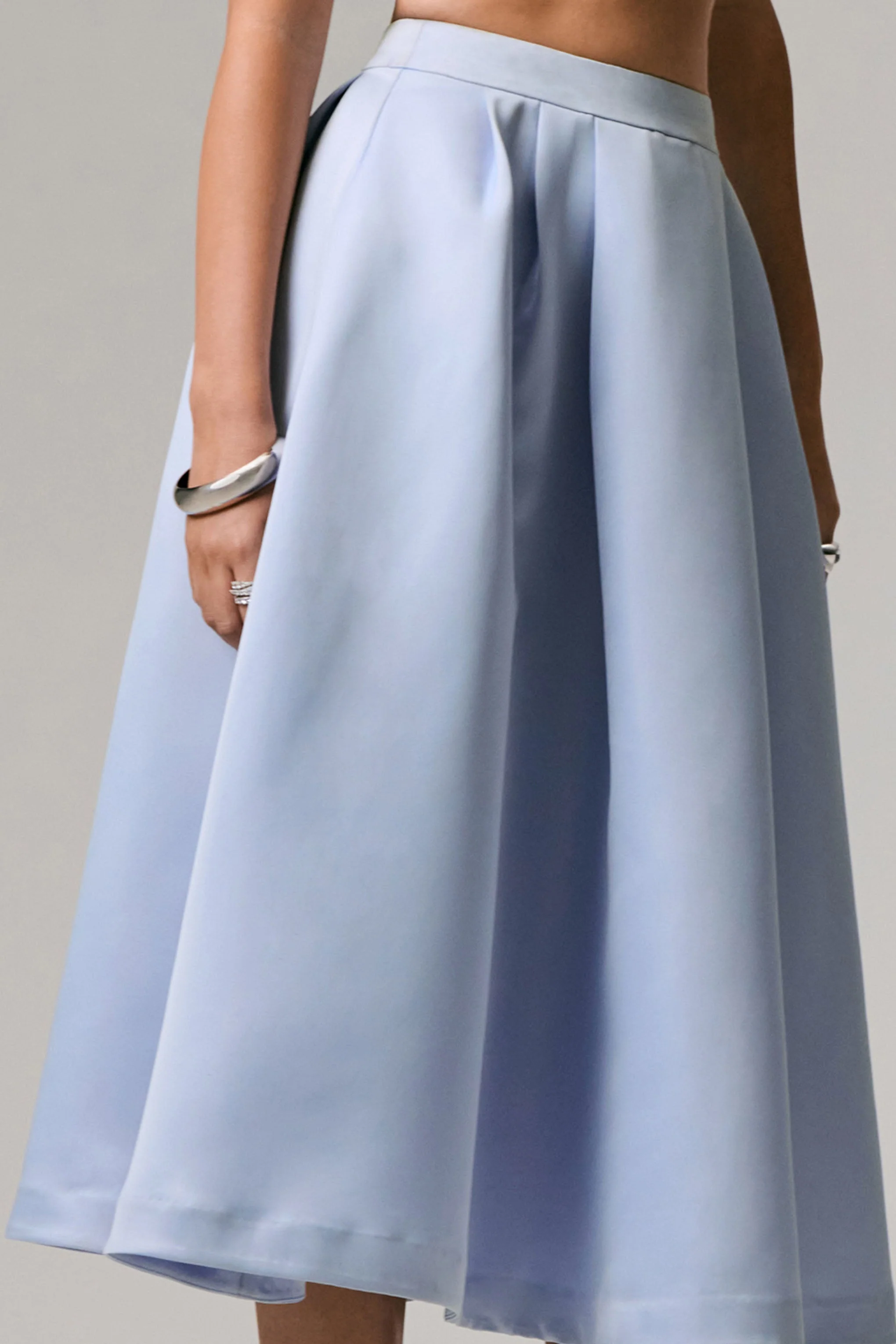 Iris | Blue Satin Pleated Midi Skirt - Image 6
