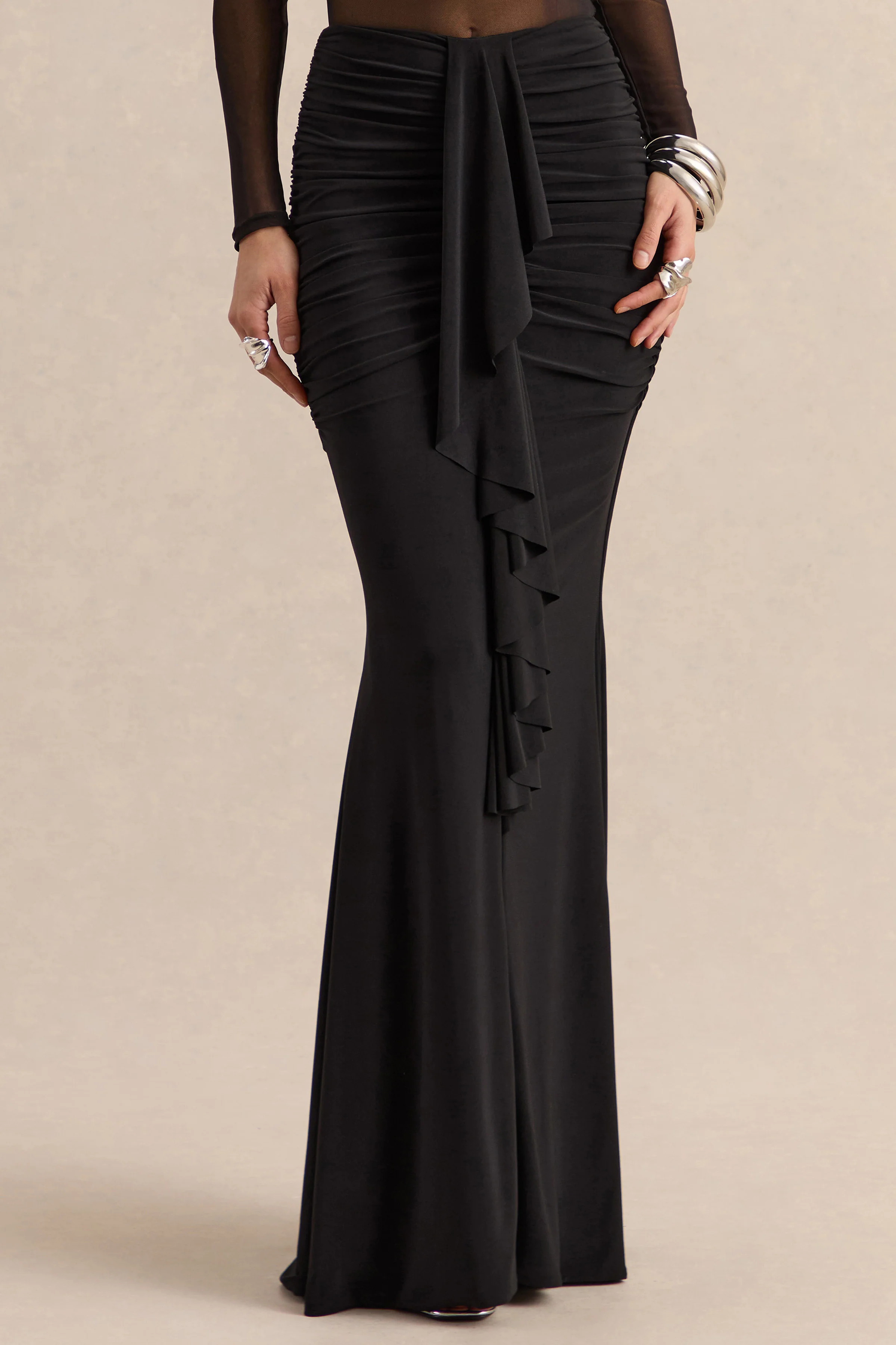 Iskra | Black Extreme Ruffled Maxi Skirt - Image 3
