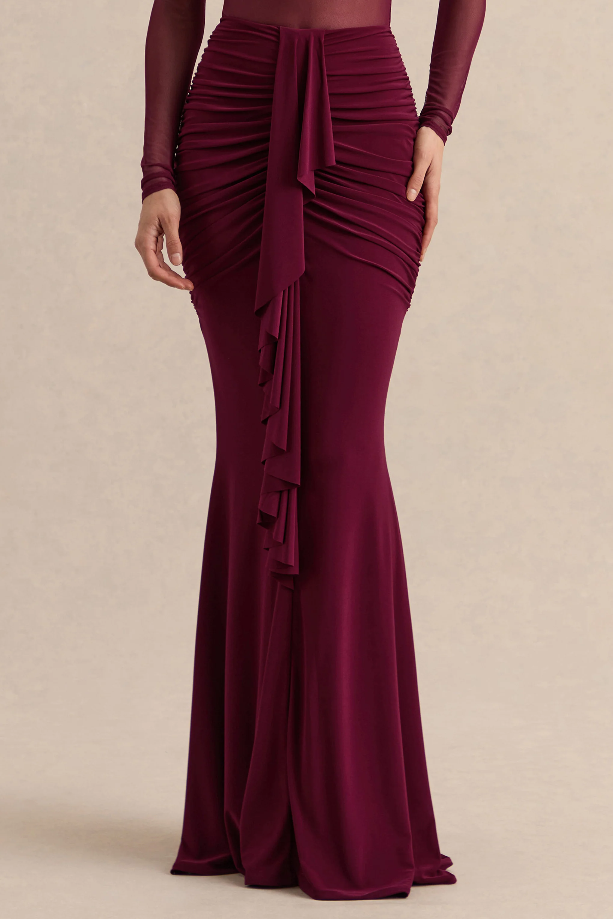 Iskra | Burgundy Extreme Ruffled Maxi Skirt - Image 3