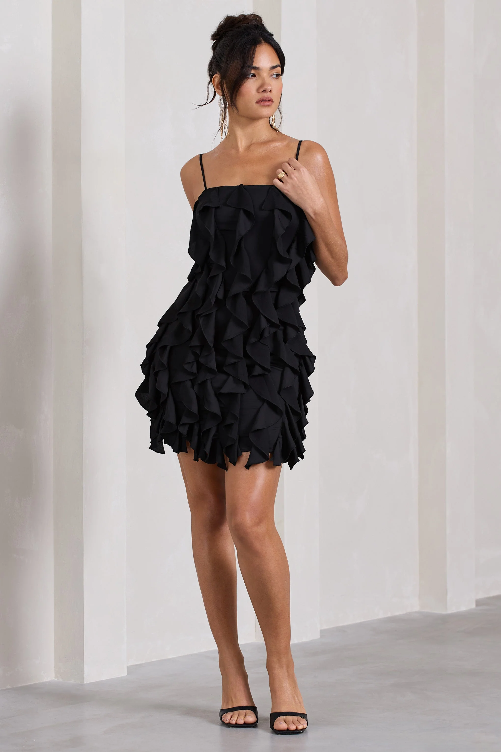 It Girl | Black Bandeau Bodycon Mini Dress With Ruffles - Image 4