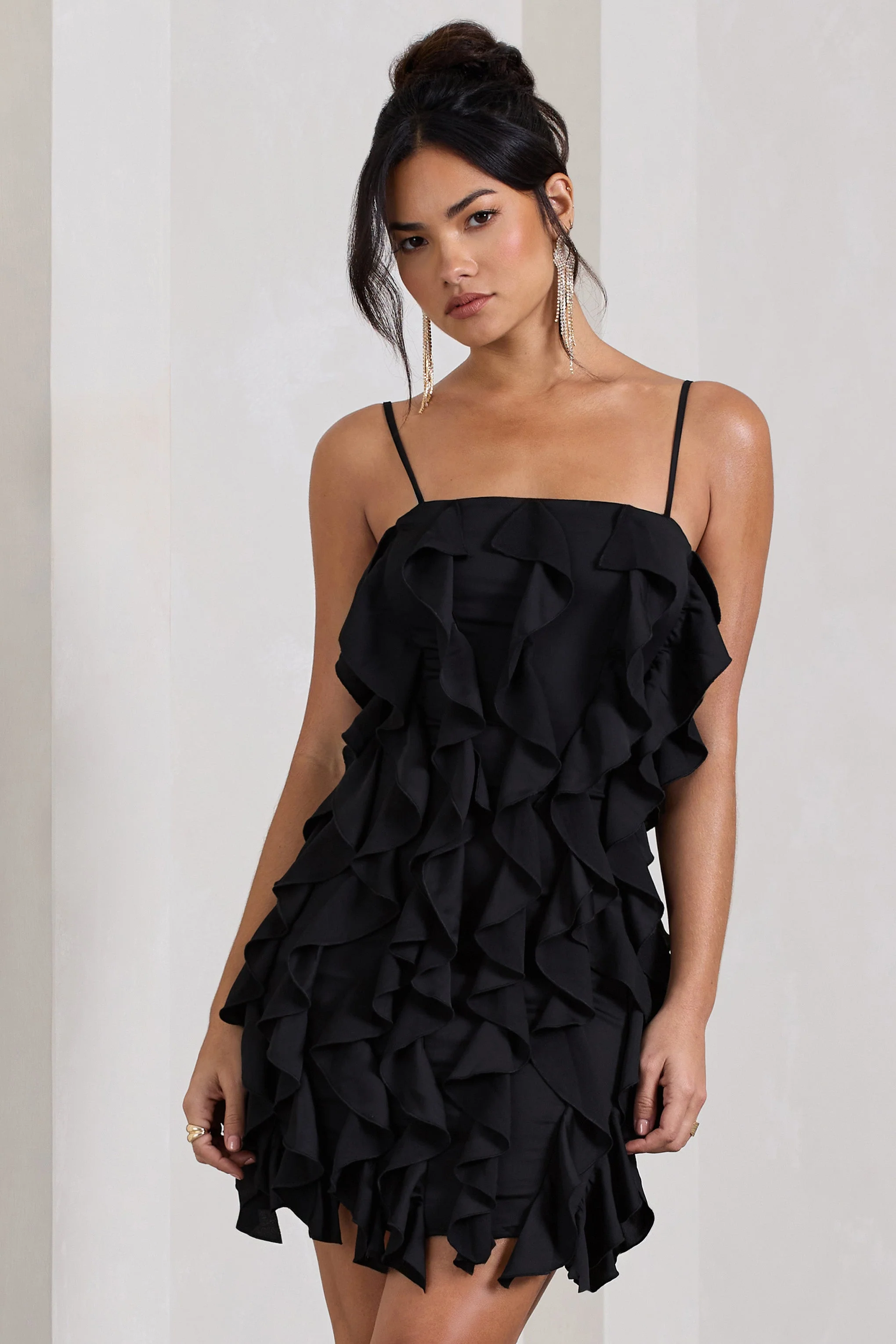 It Girl | Black Bandeau Bodycon Mini Dress With Ruffles - Image 5