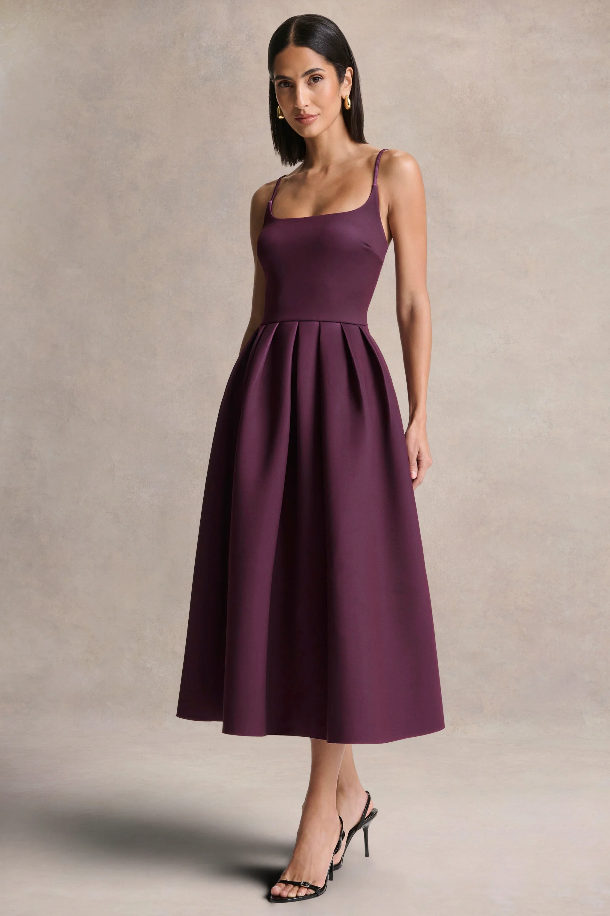 Jamila | Plum Scoop-Neck Midi Dress - Image 4