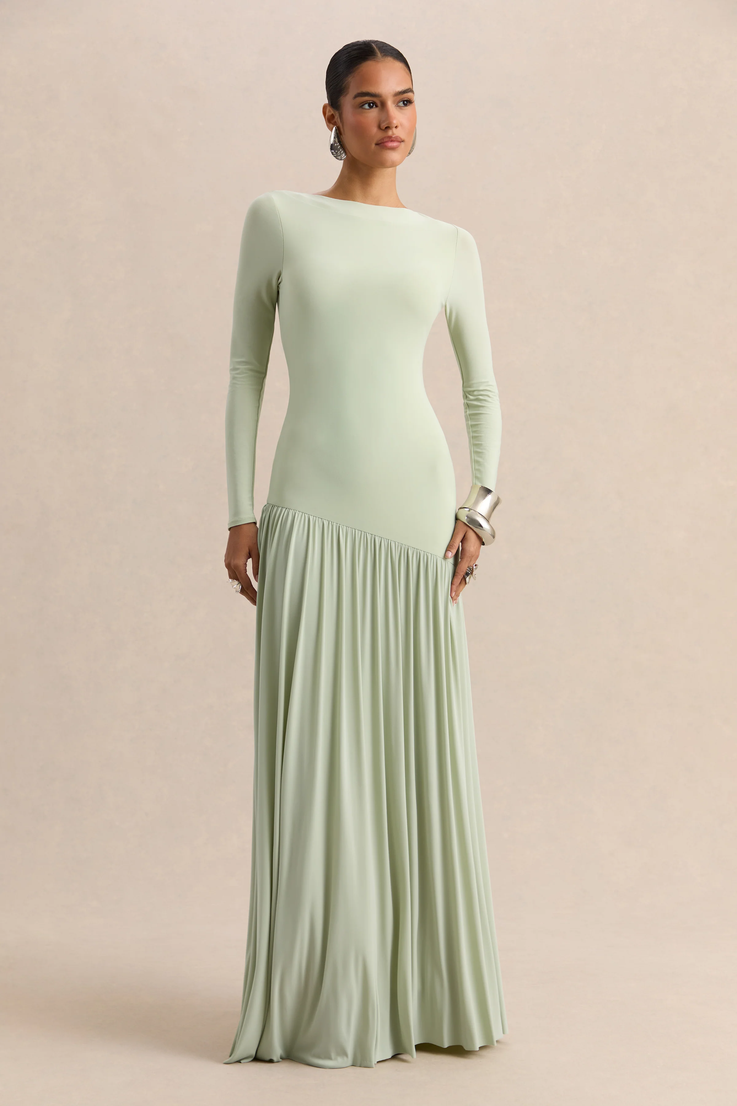 Jasira | Mint Crew-Neck Maxi Dress With Asymmetric Drop-Waist - Image 4